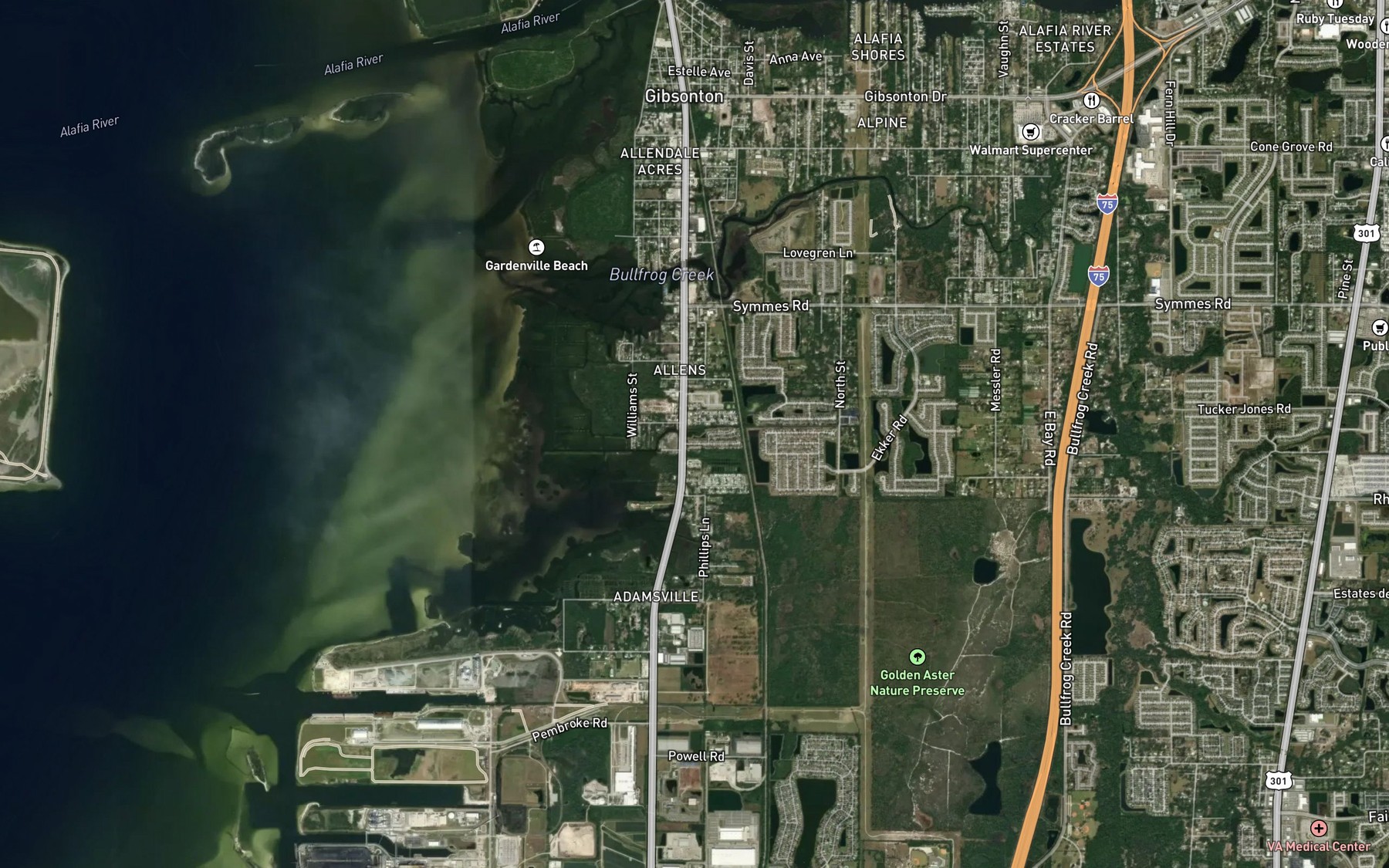 Satellite map of the Dug Creek