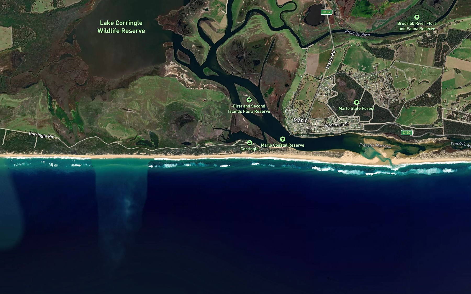 Satellite map of the Brodribb River