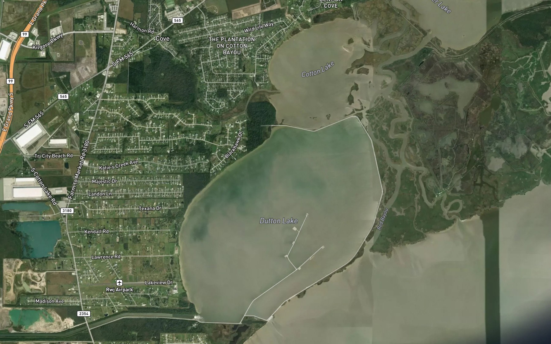 Satellite map of the Alligator Bayou
