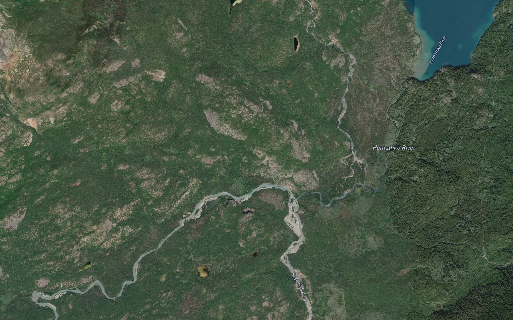 Satellite map of the Nostetuko River