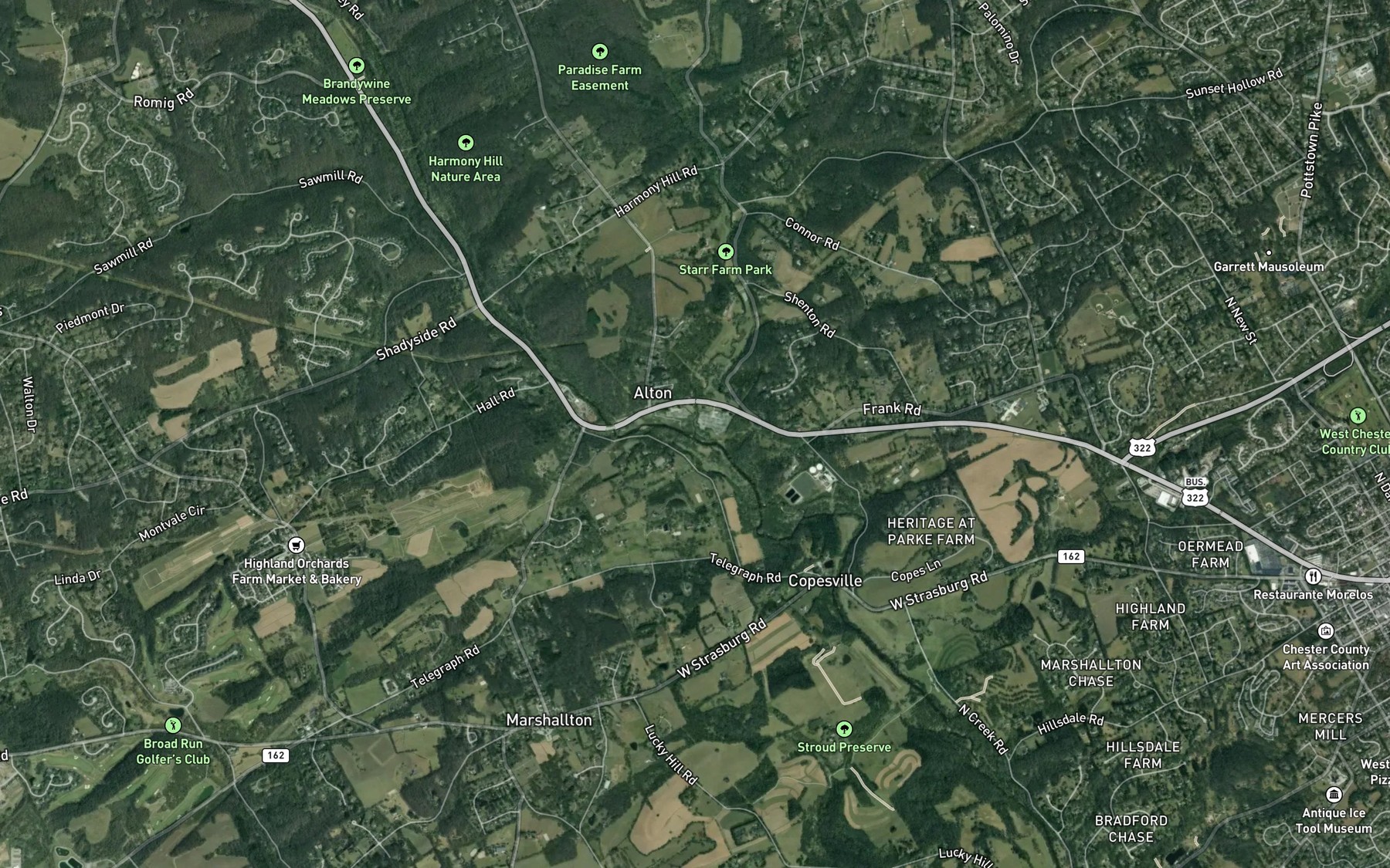 Satellite map of the Valley Creek