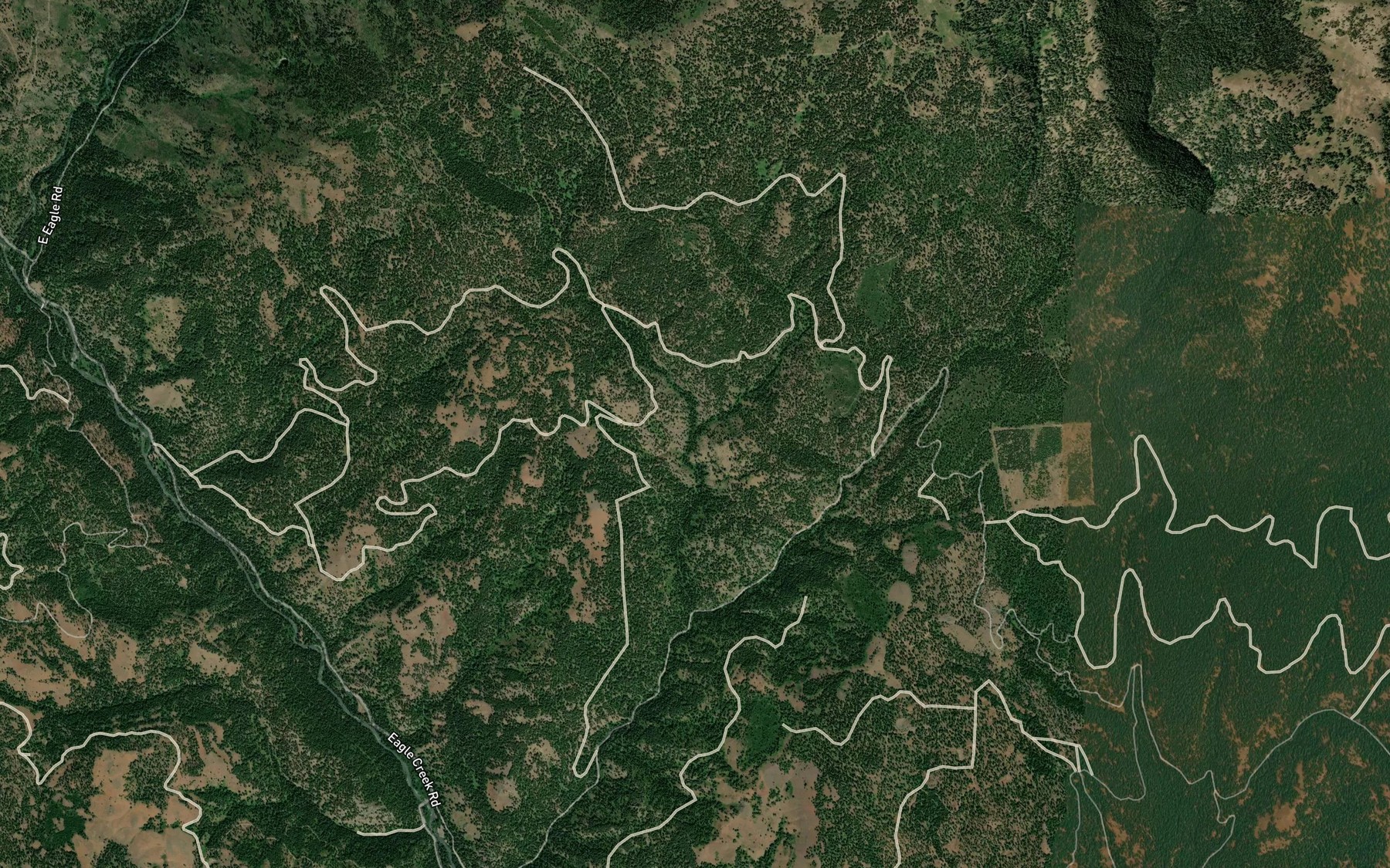 Satellite map of the Packsaddle Creek