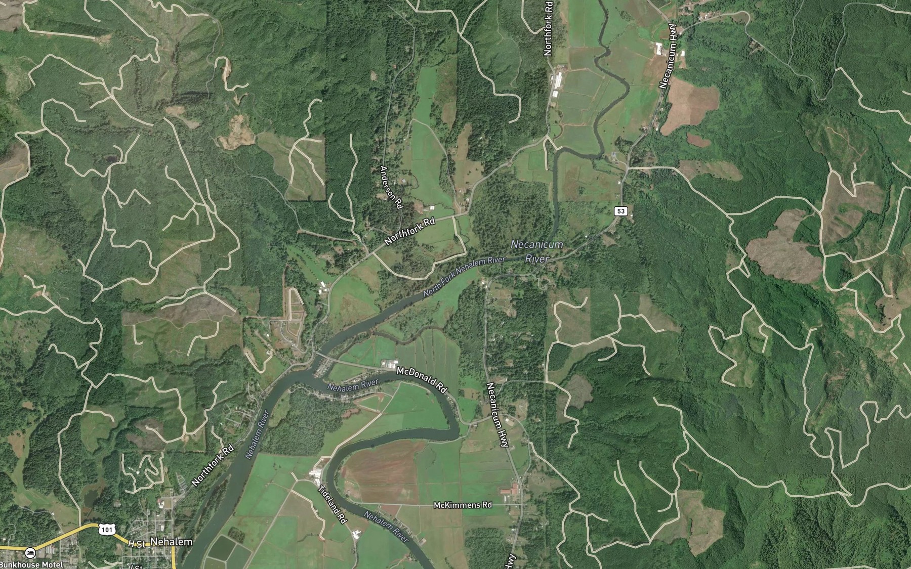 Satellite map of the Coal Creek