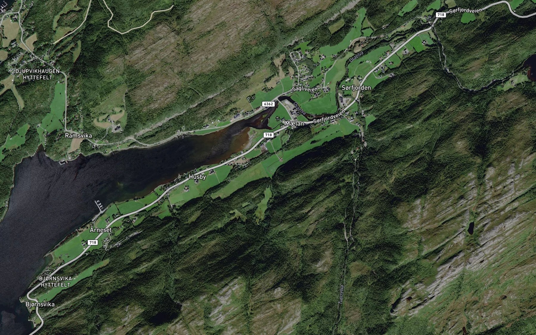 Satellite map of the Orbekken