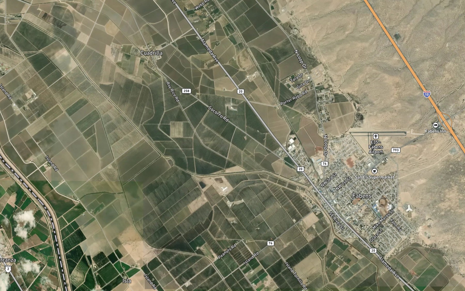 Satellite map of the Fabens Intercepting Drain