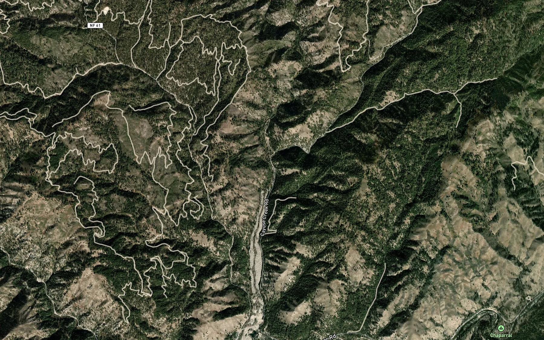 Satellite map of the Cayuse Creek