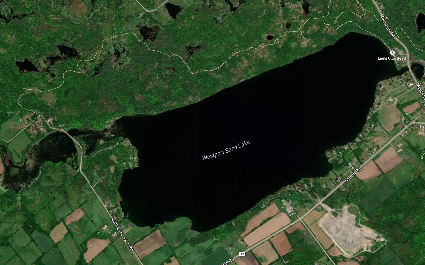 Satellite map of the Westport Sand Lake