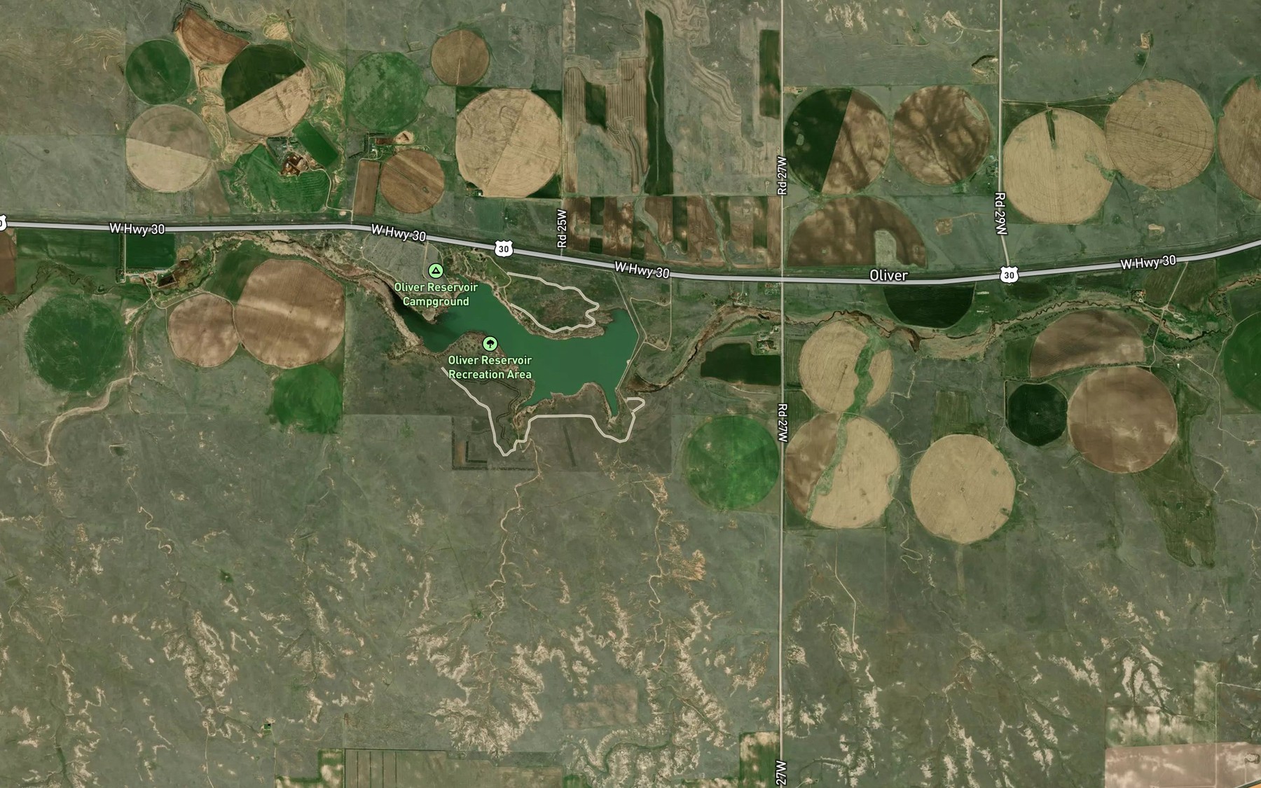 Satellite map of the Oliver Reservoir