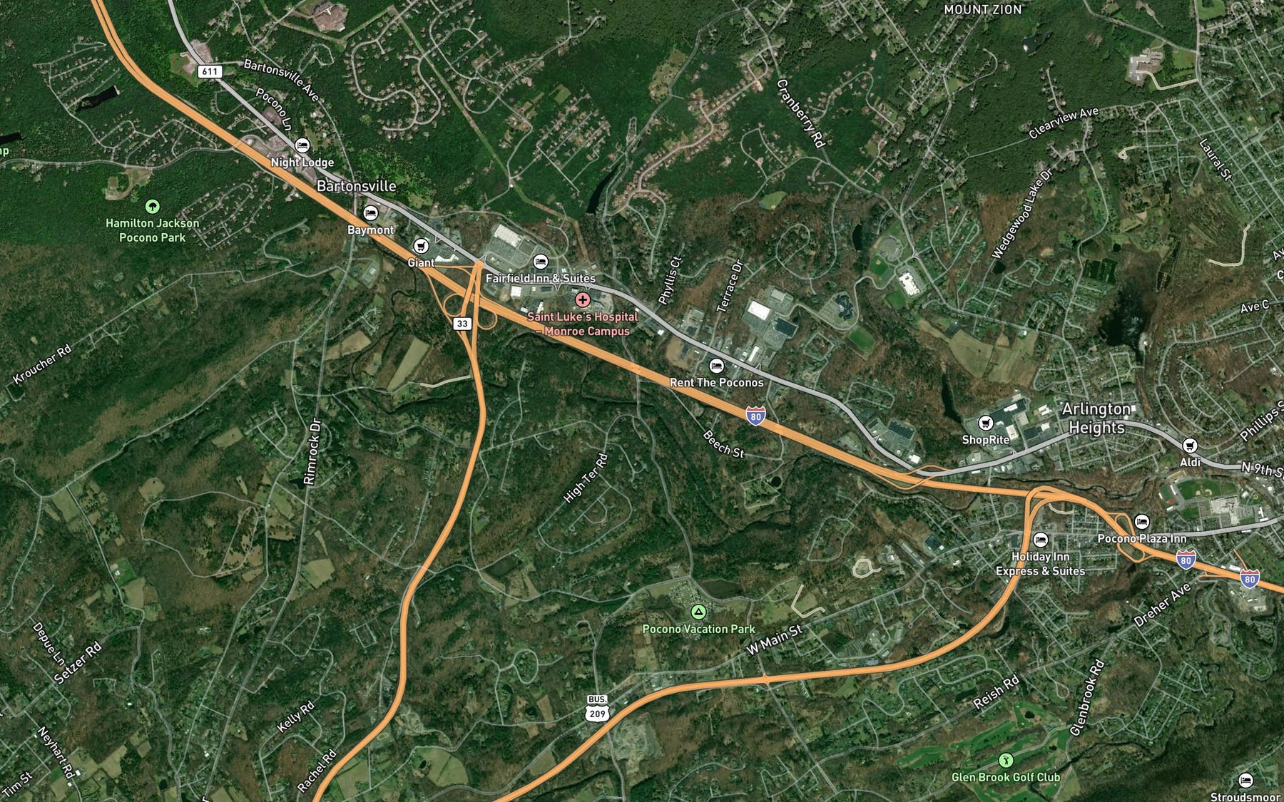 Satellite map of the Wigwam Run
