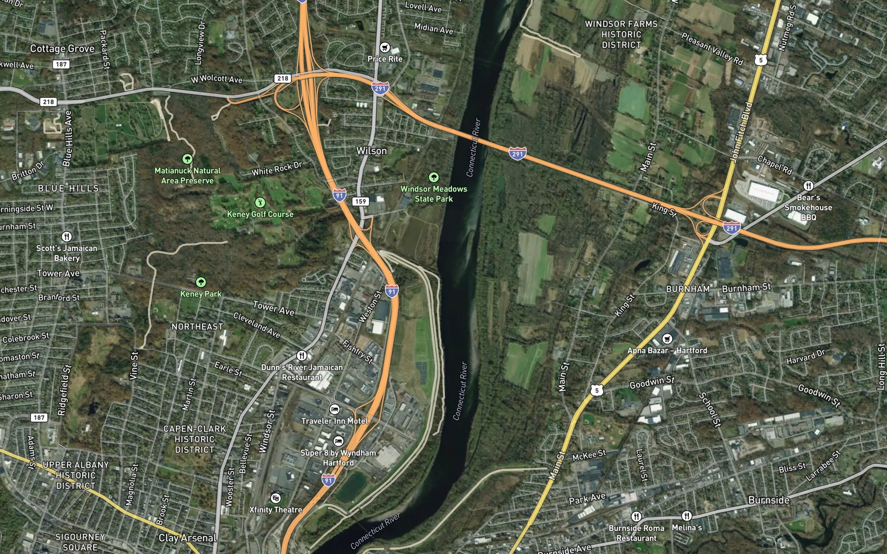Satellite map of the Meadow Brook