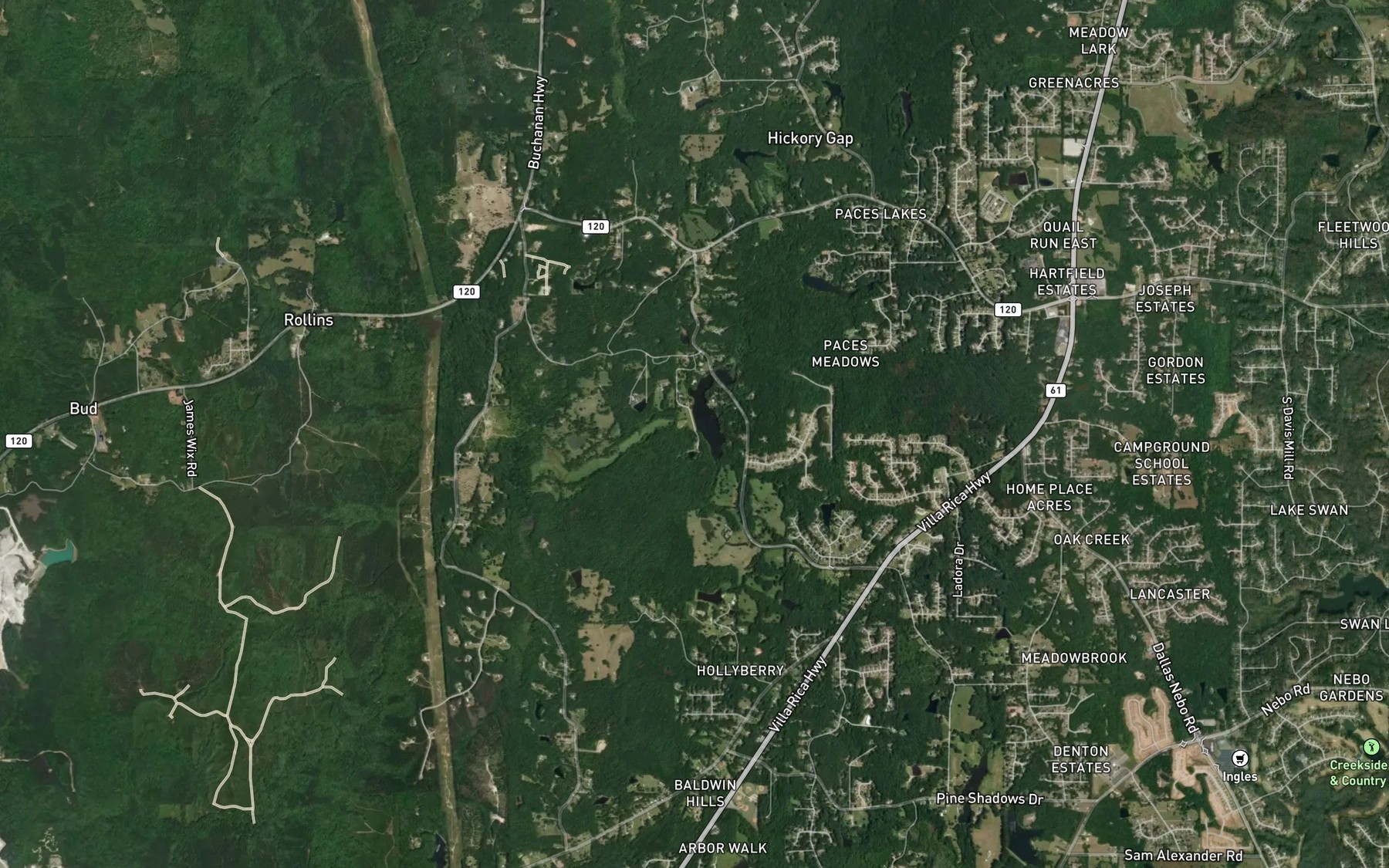 Satellite map of the Aiken Lake