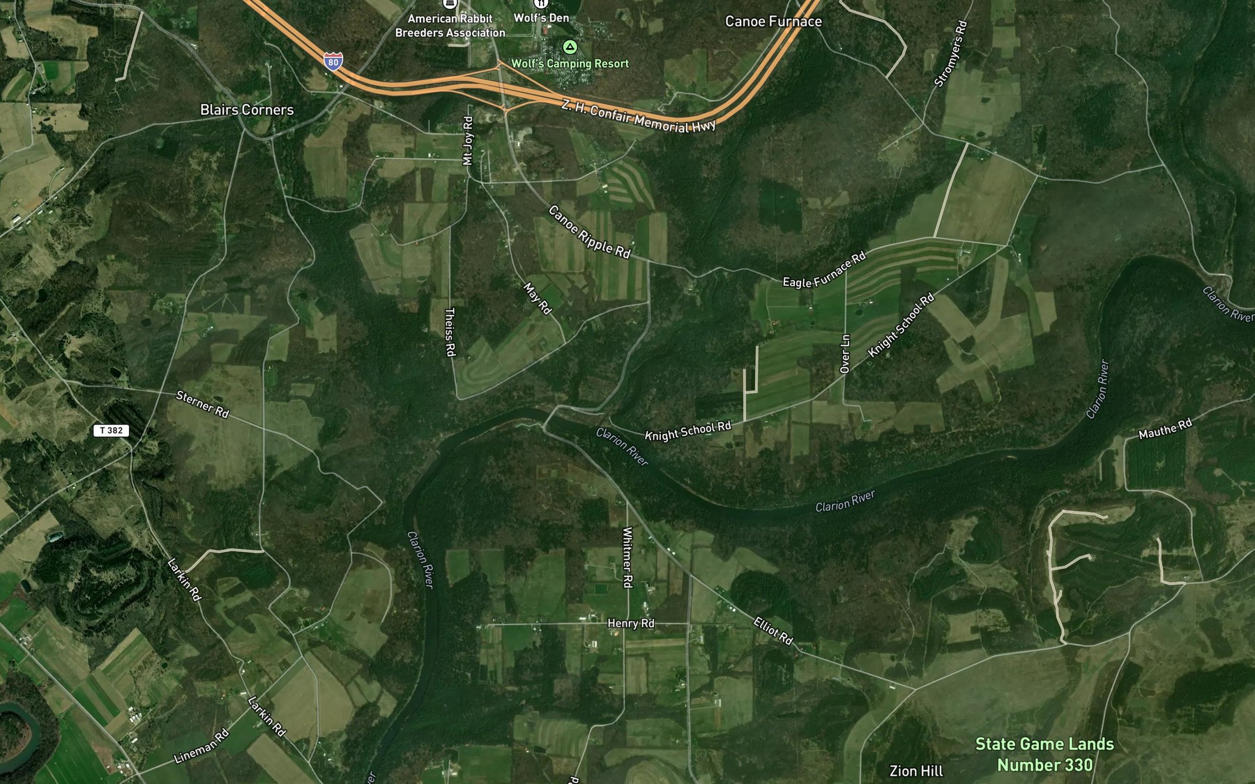Satellite map of the Canoe Ripple