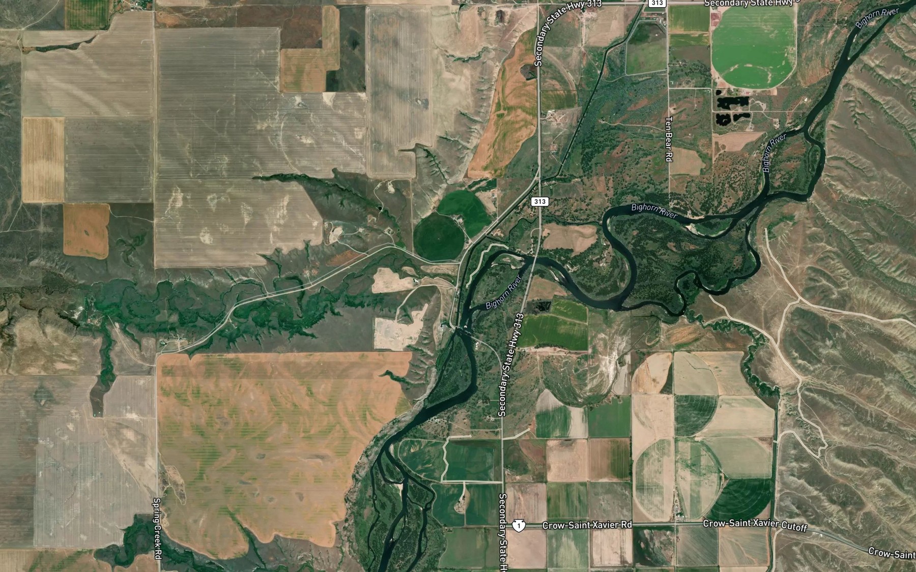 Satellite map of the Two Leggins Creek