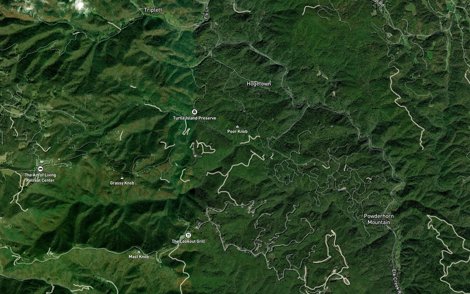 Satellite map of the North Fork Laurel Creek