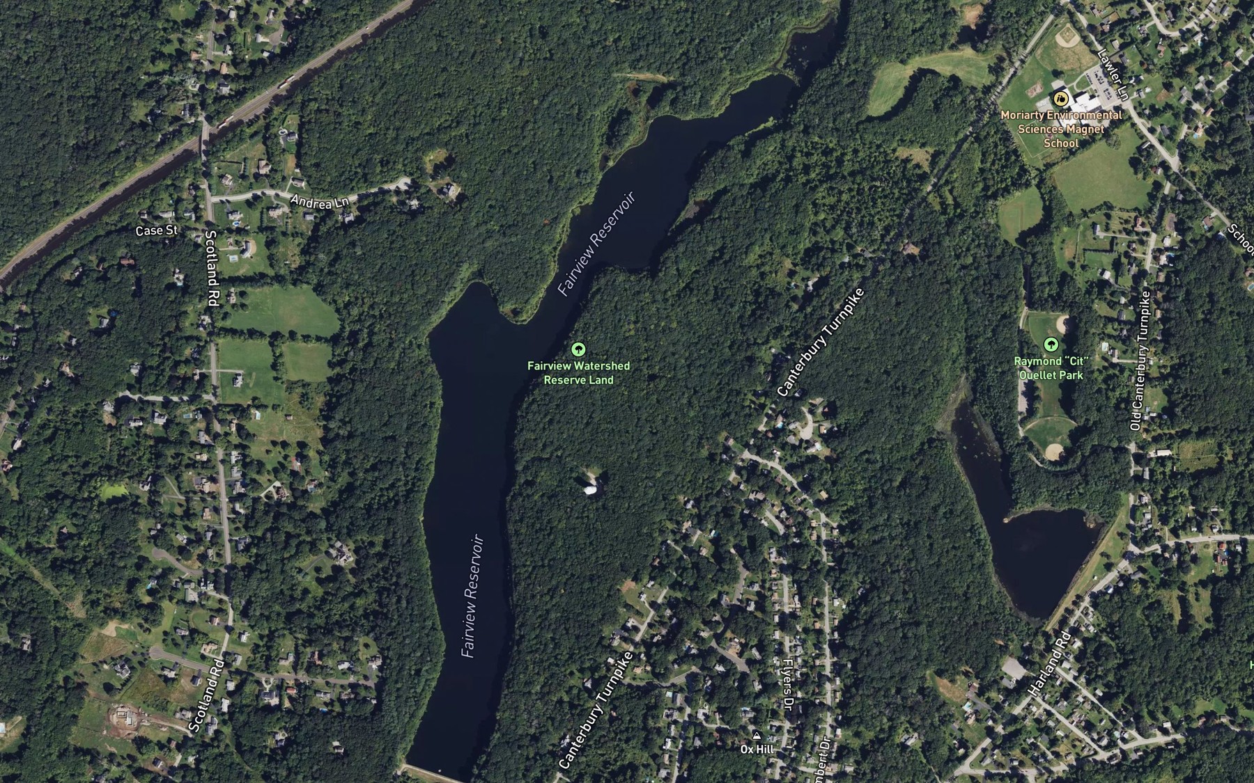 Satellite map of the Fairview Reservoir