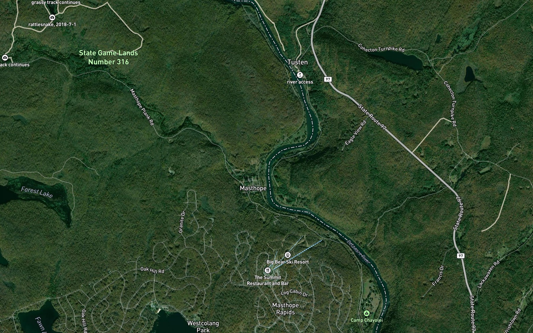 Satellite map of the Masthope Creek