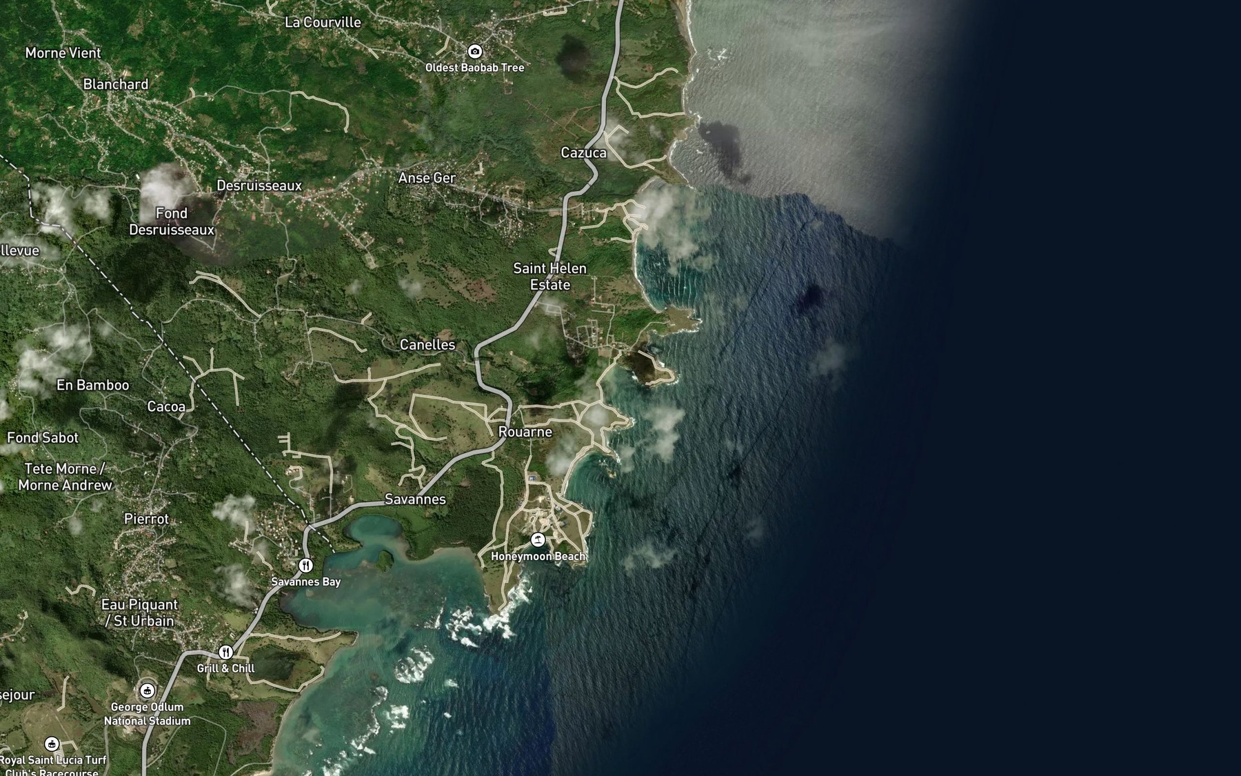 Satellite map of the Anse Canelle