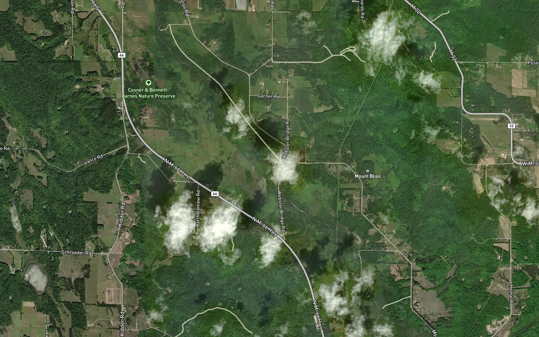 Satellite map of the Bartholomew Creek