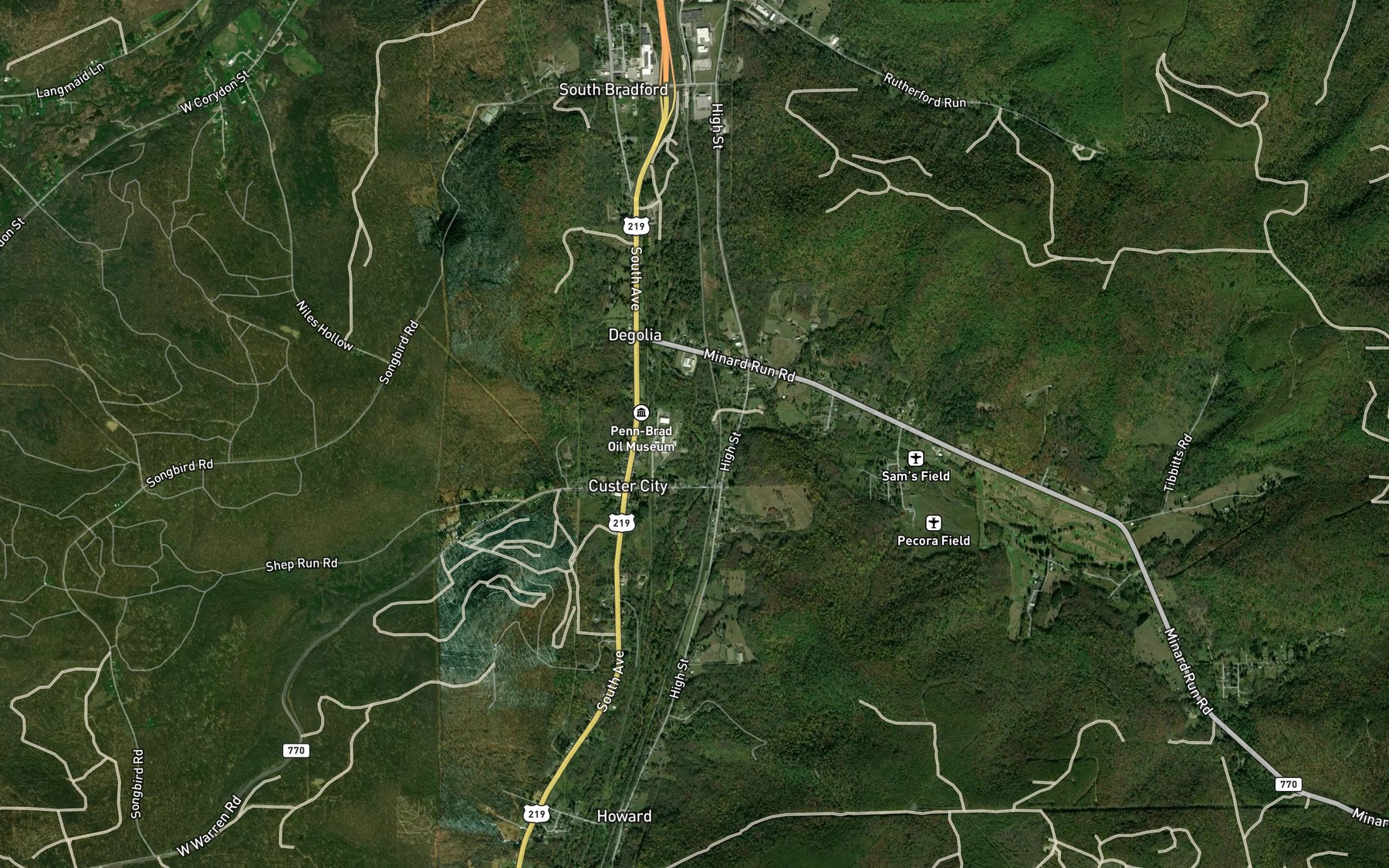 Satellite map of the Sheppard Run