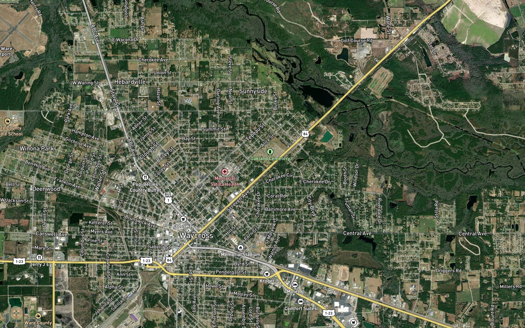 Satellite map of the Caney Branch