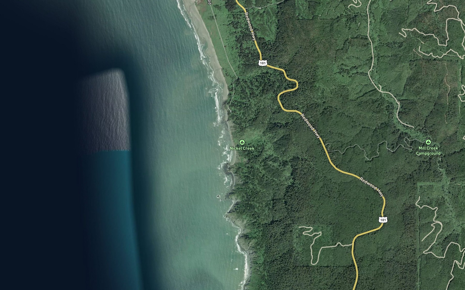 Satellite map of the Nickel Creek