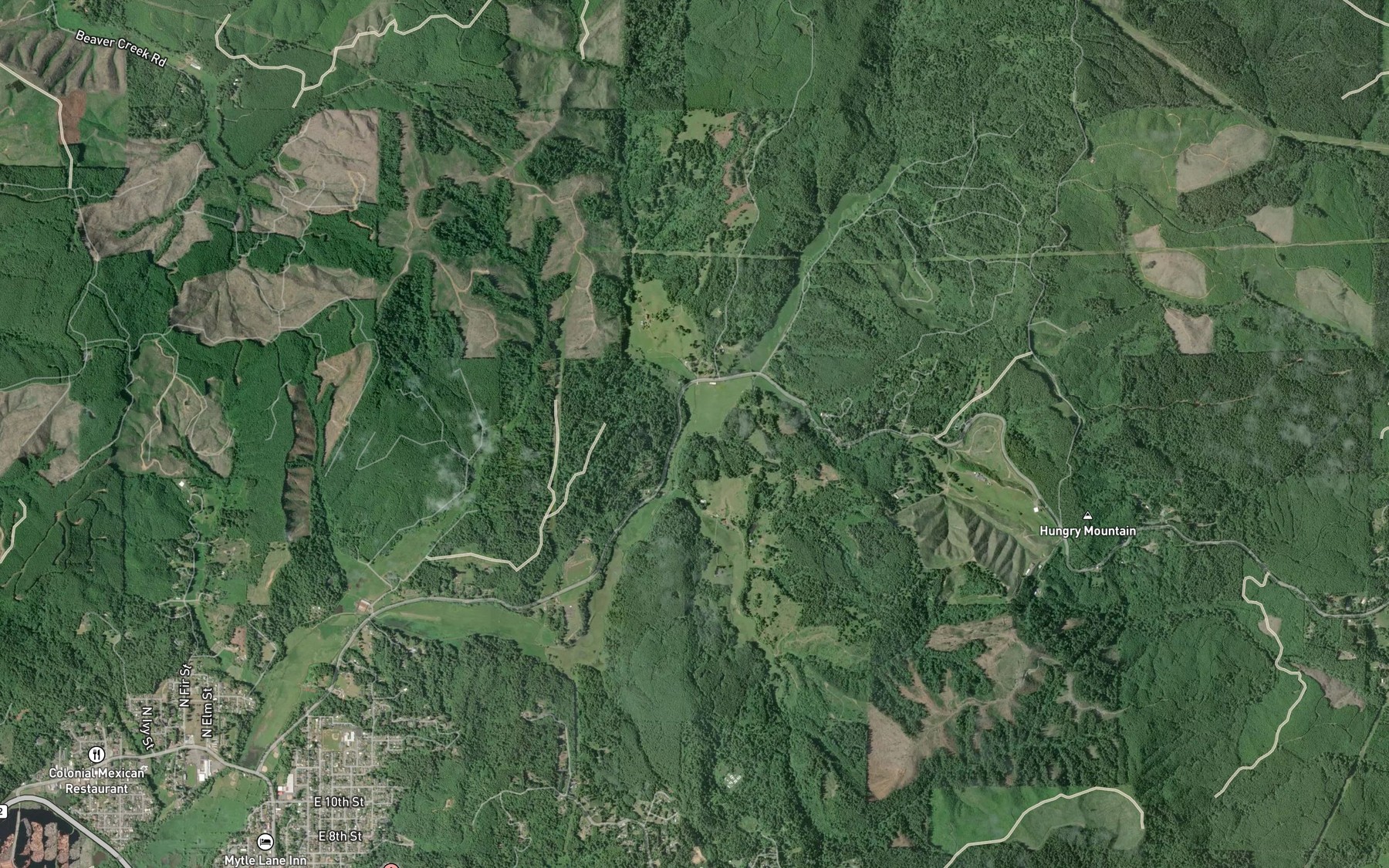 Satellite map of the Dye Creek