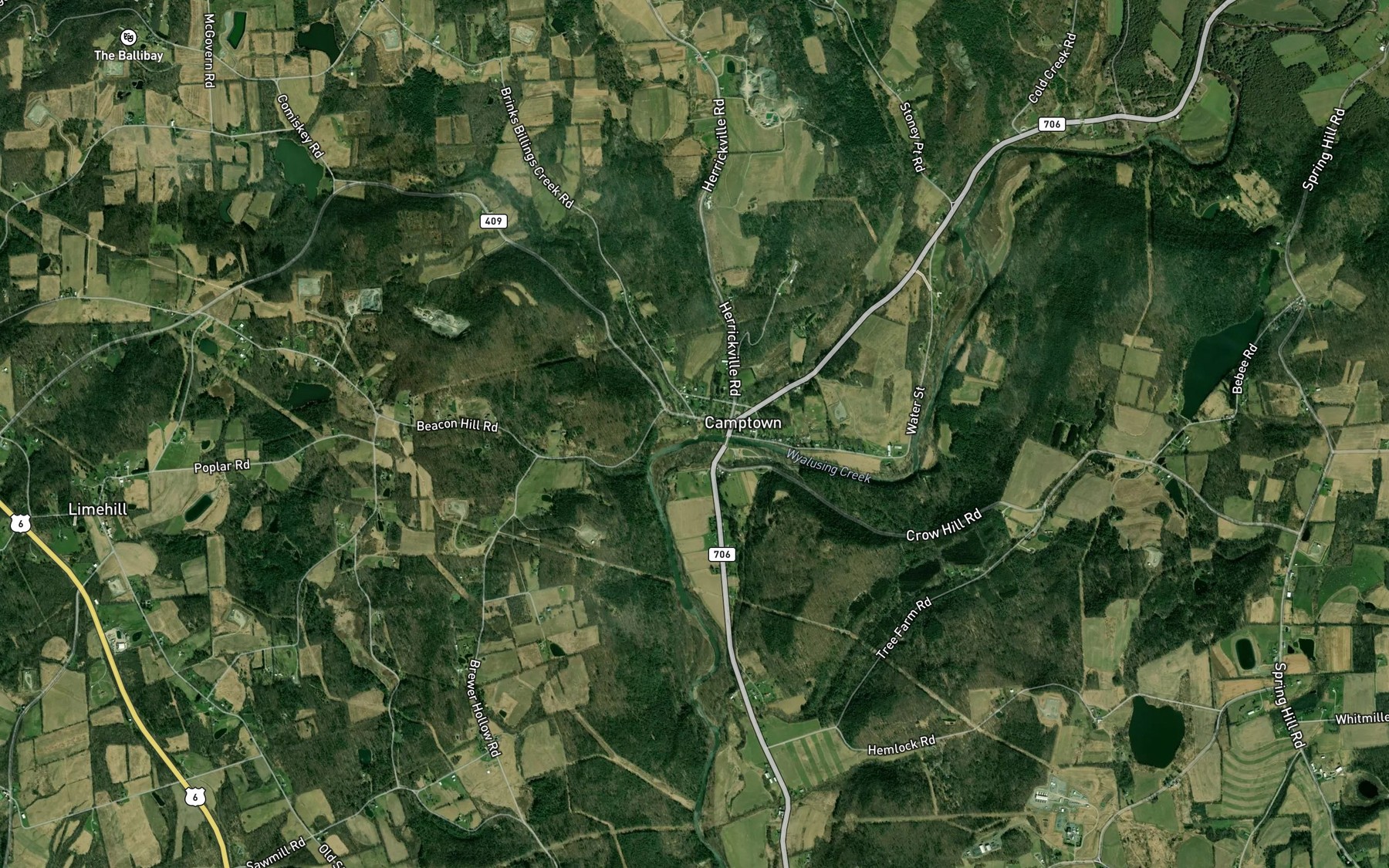 Satellite map of the Billings Creek