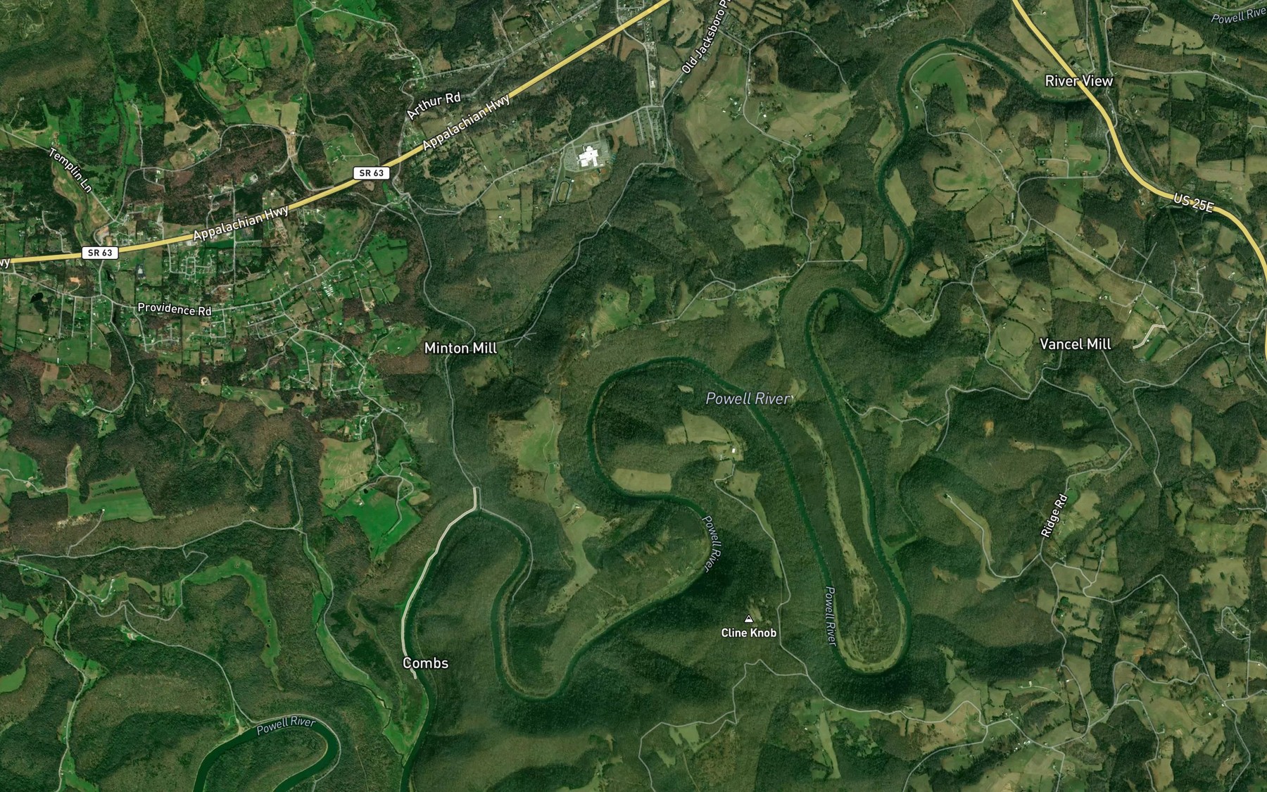 Satellite map of the Wylie Bend