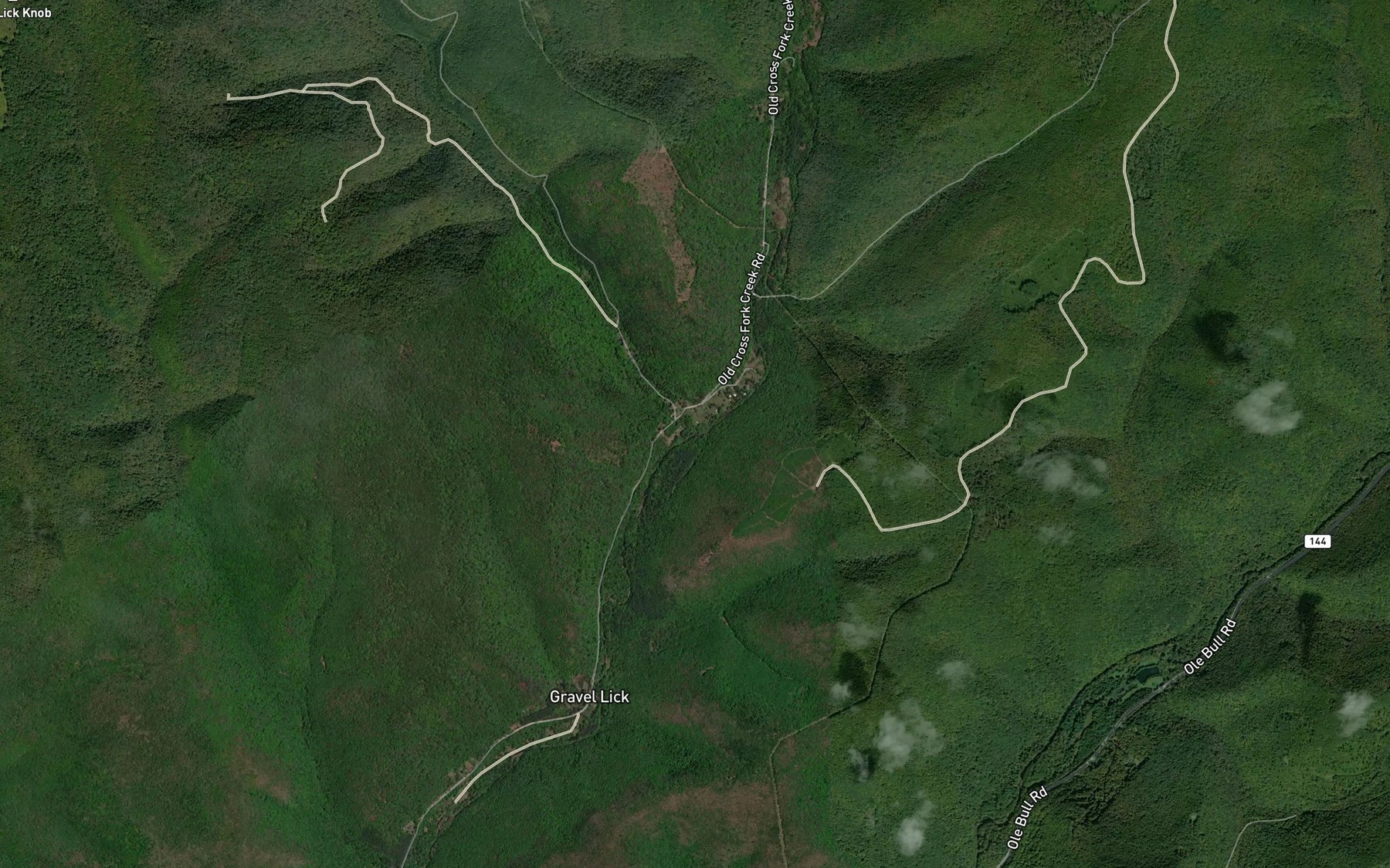 Satellite map of the Windfall Run