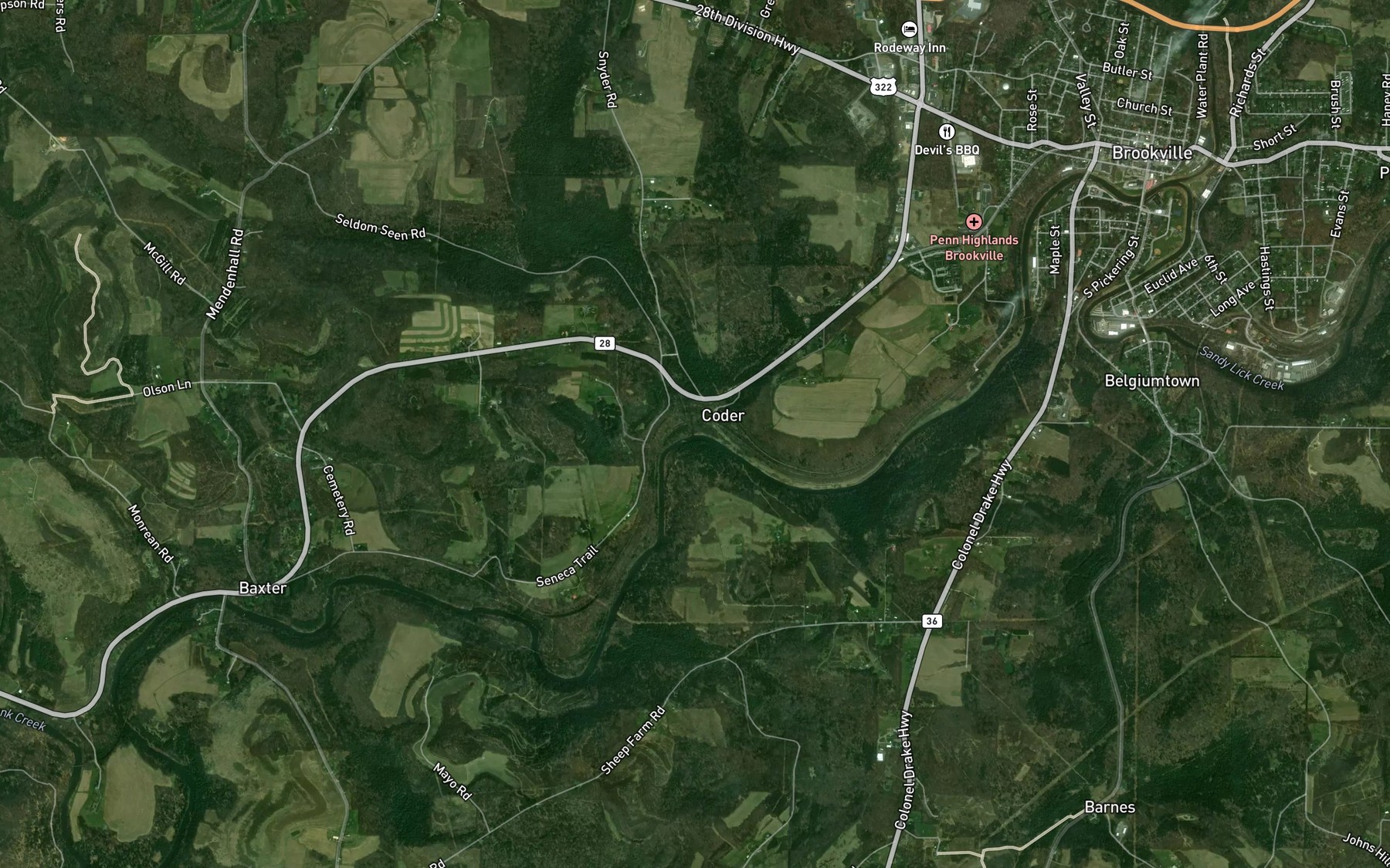 Satellite map of the Clement Run