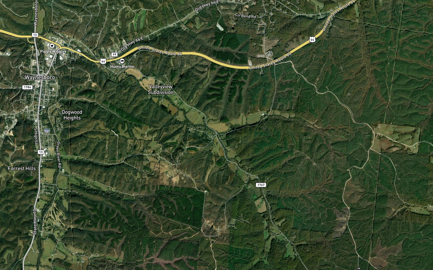 Satellite map of the Long Hollow Branch