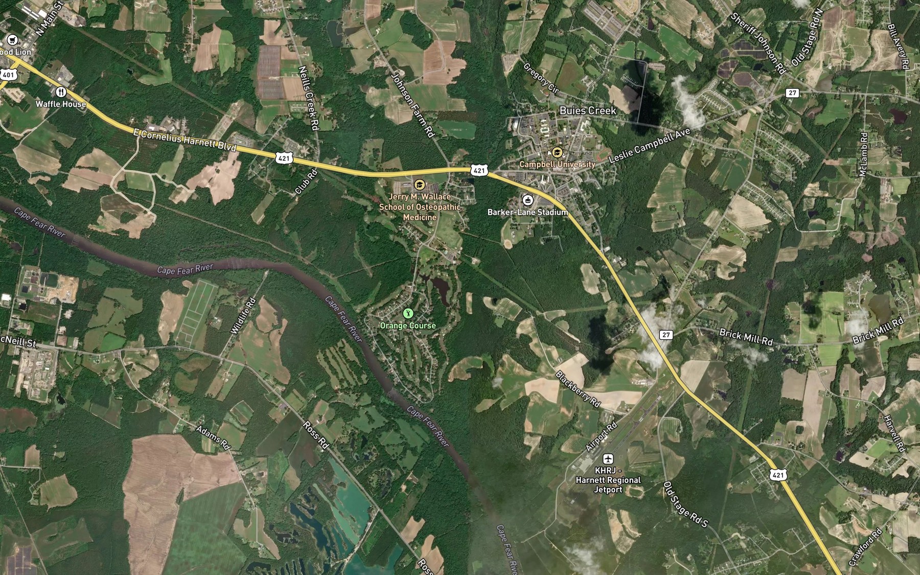 Satellite map of the West Buies Creek
