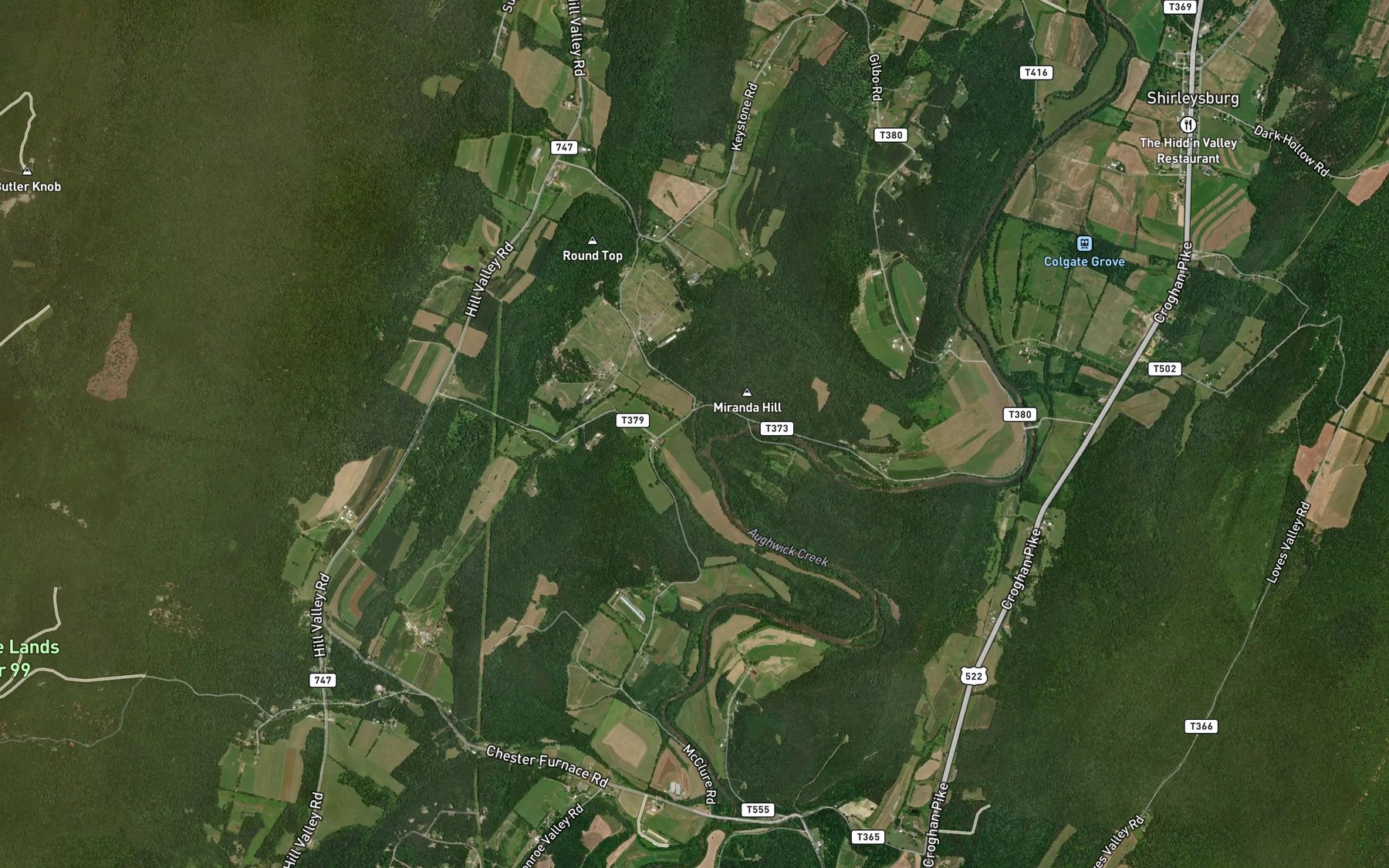 Satellite map of the Browns Gap Run