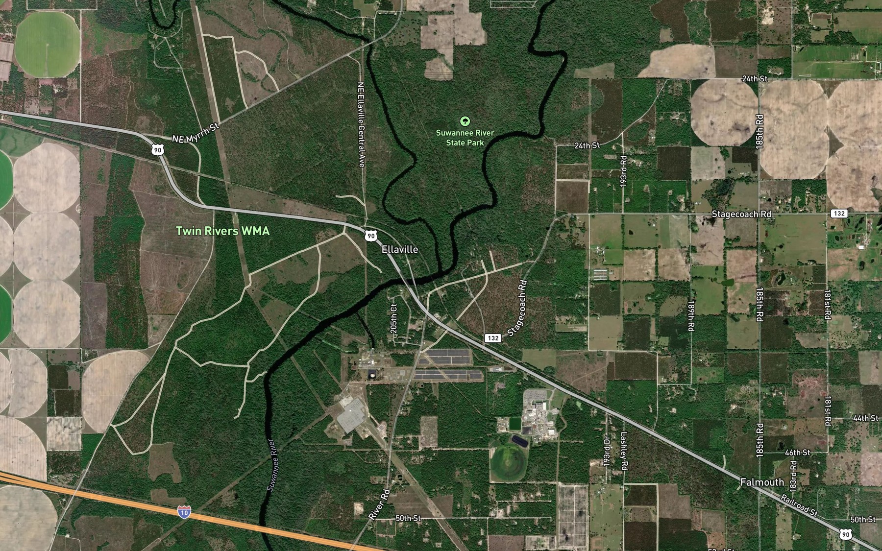 Satellite map of the Withlacoochee River