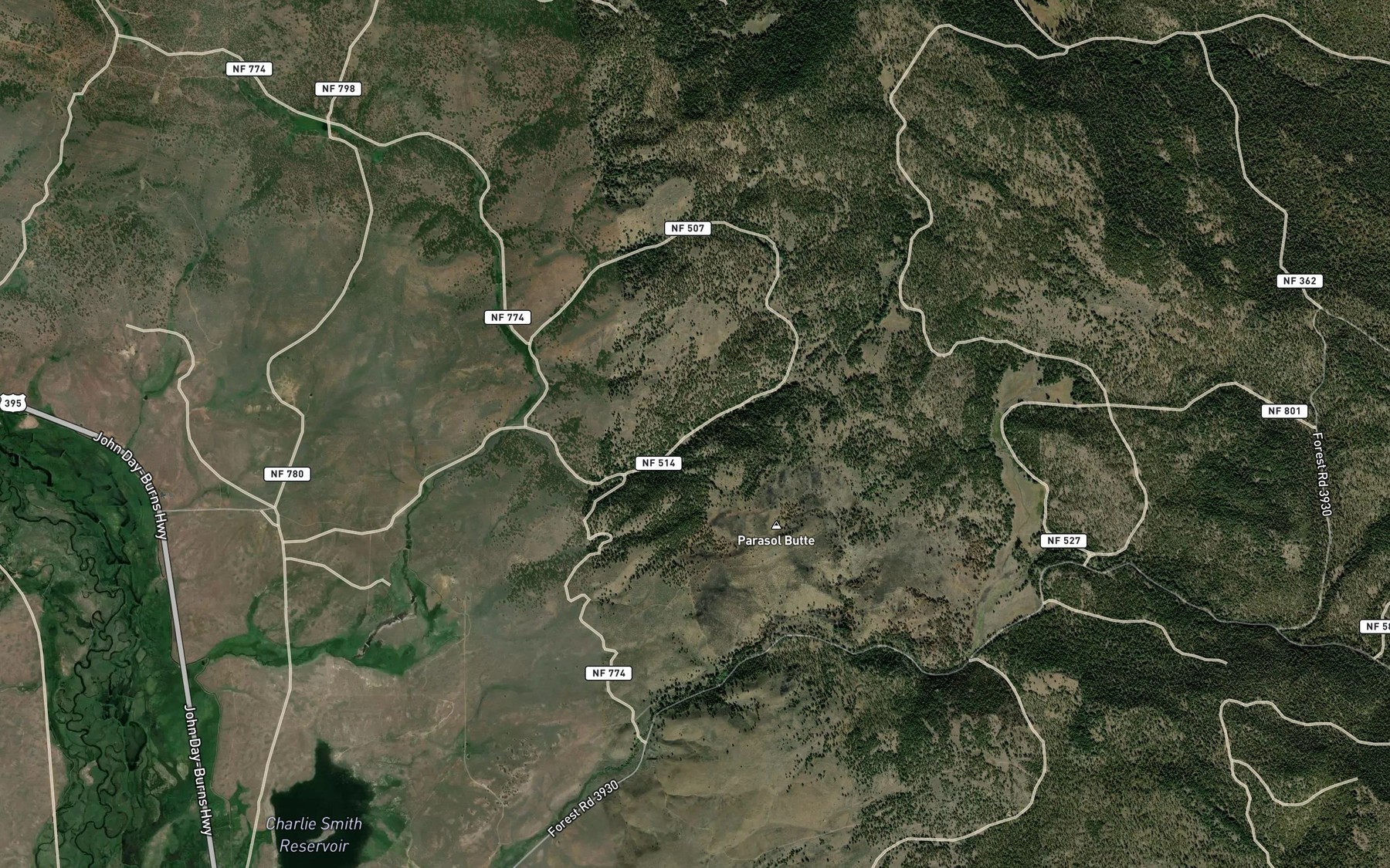Satellite map of the Stevens Spring