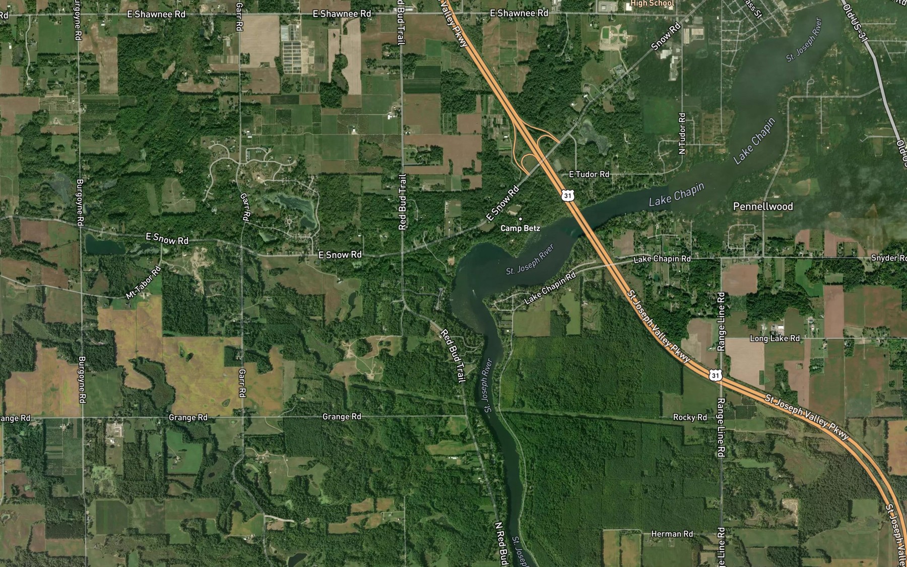 Satellite map of the Painter Creek