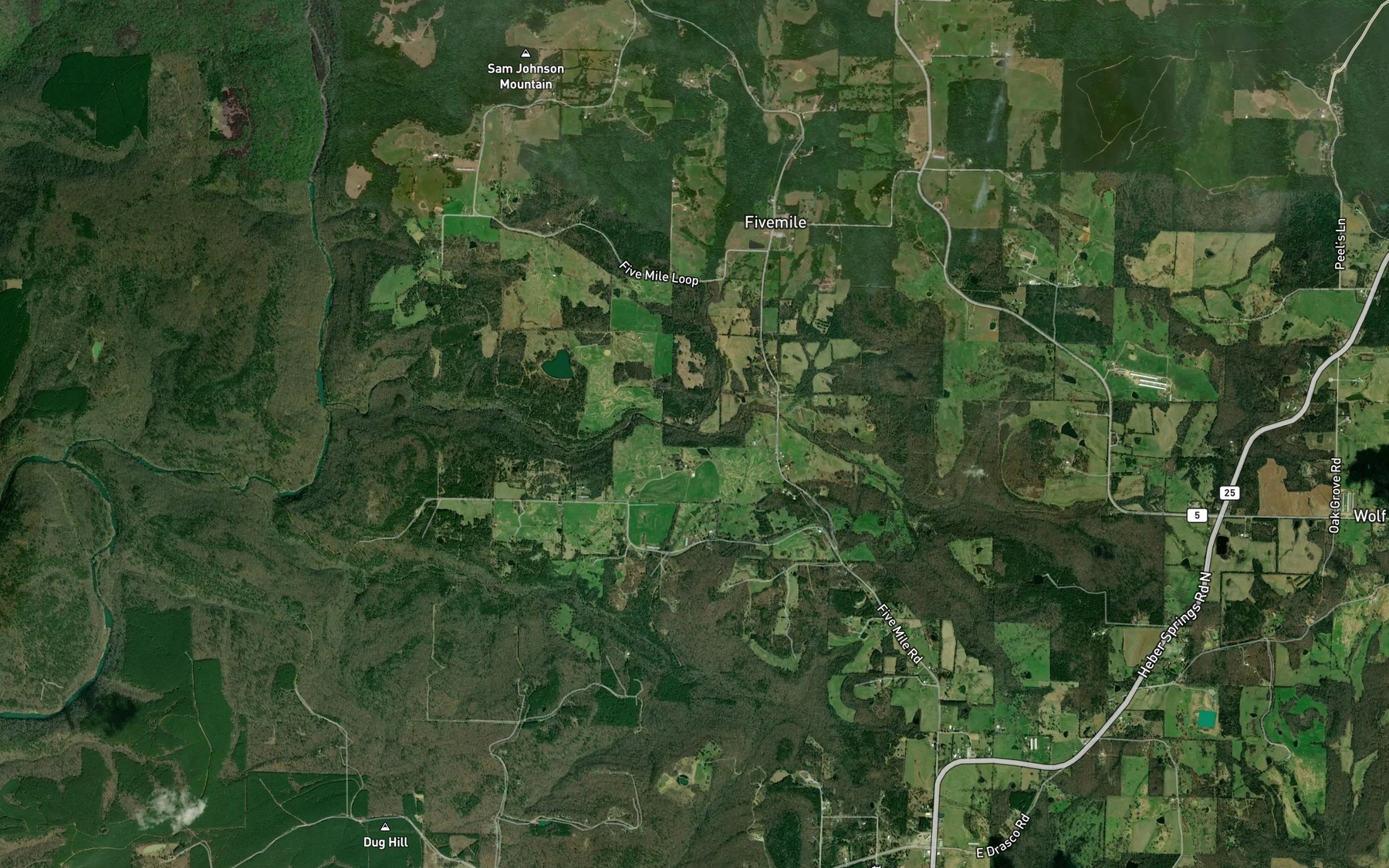Satellite map of the Fivemile Creek