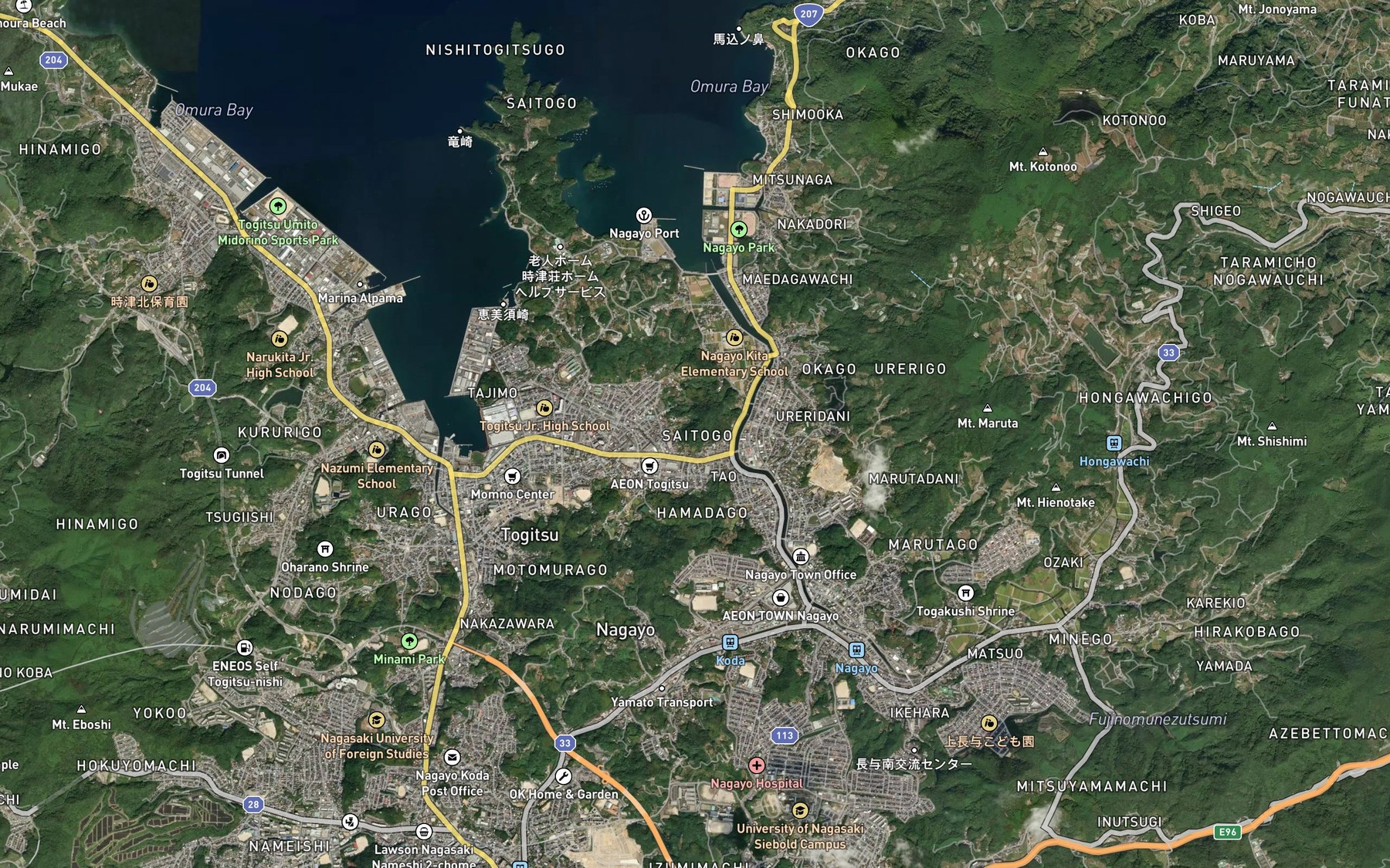 Satellite map of the Nagayo-gawa