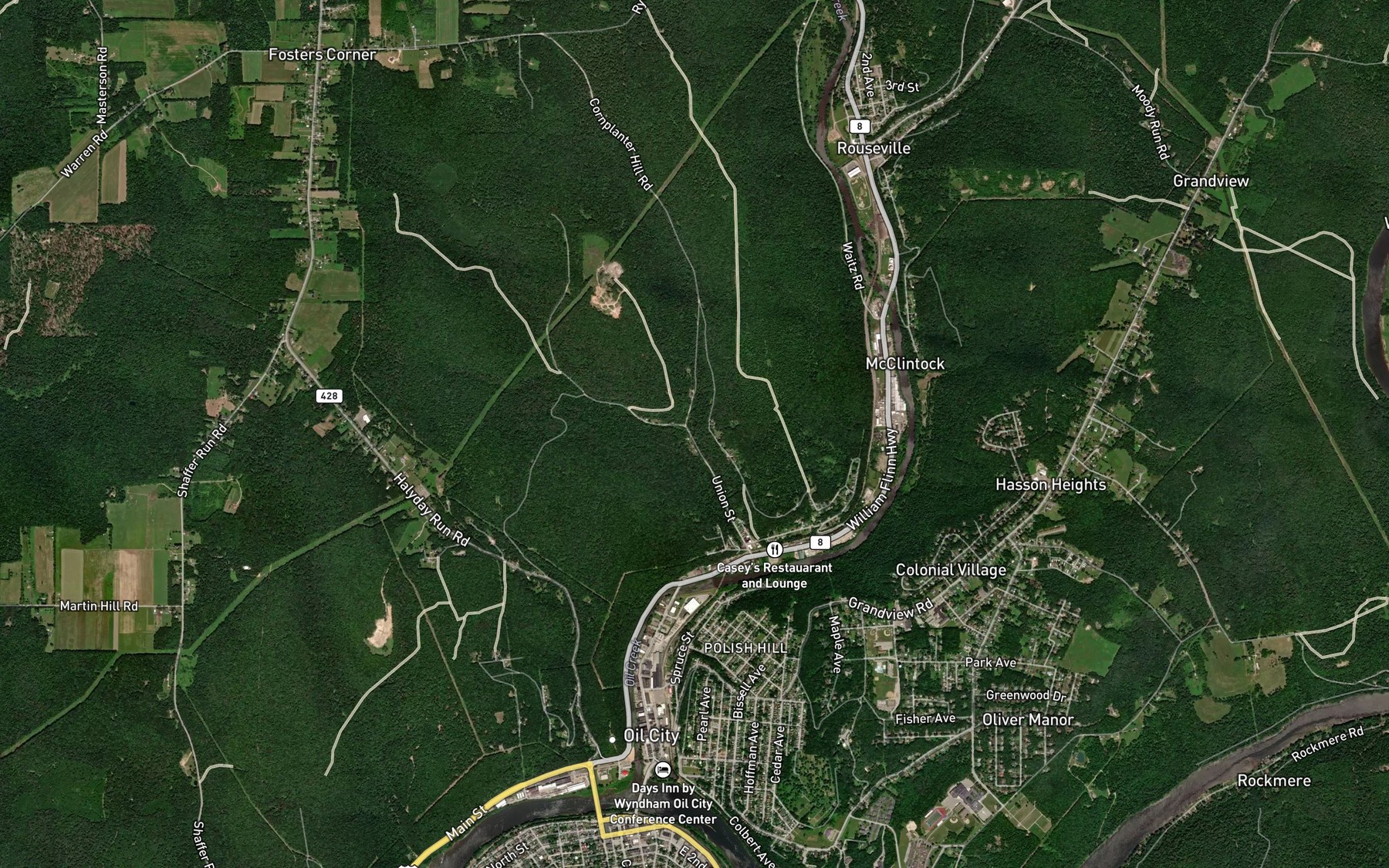 Satellite map of the Calaboose Run