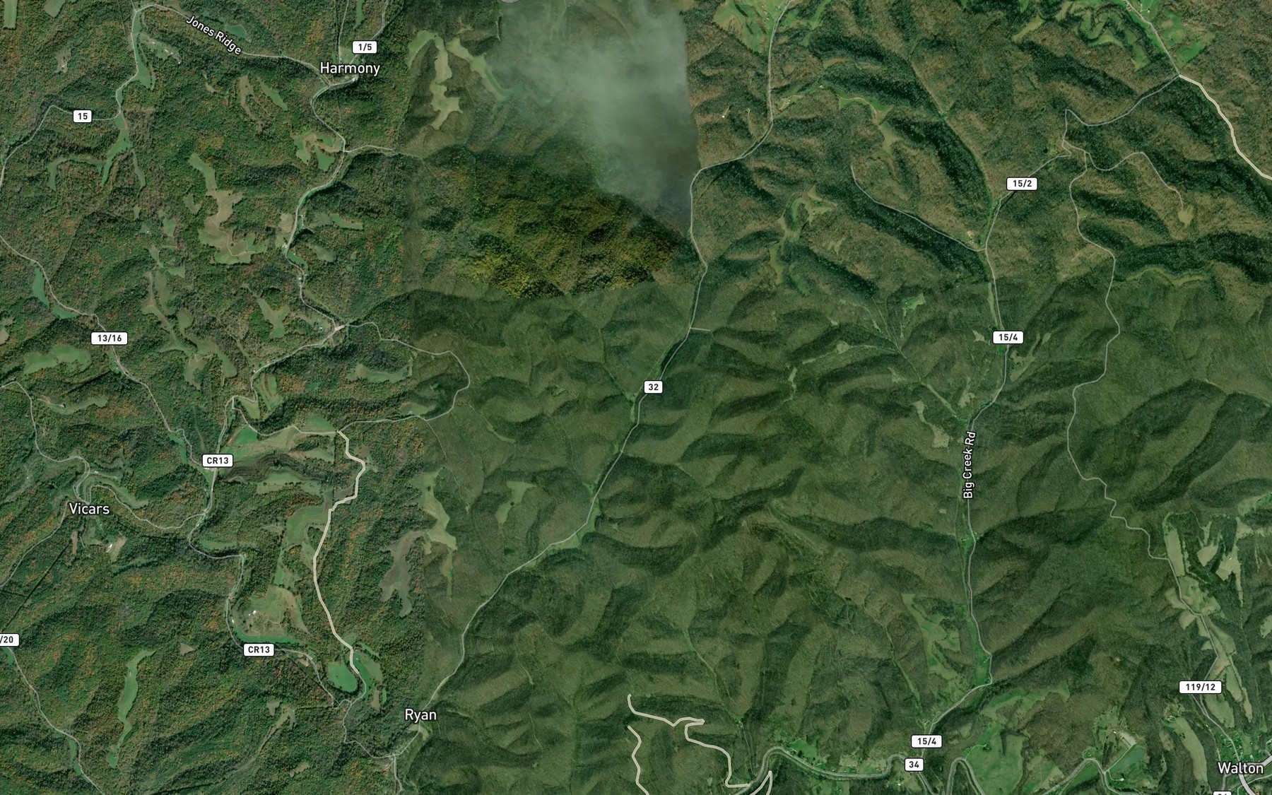 Satellite map of the Rock Lick Branch