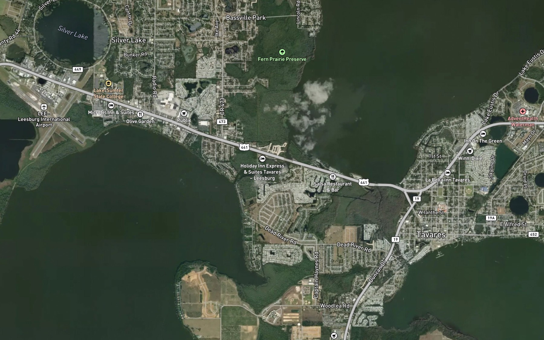Satellite map of the Dead River