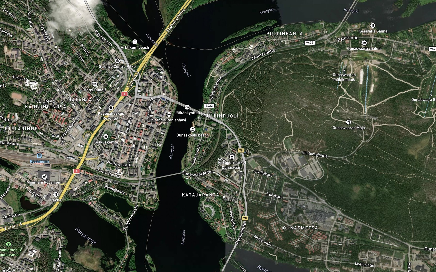 Satellite map of the Ounasjoki