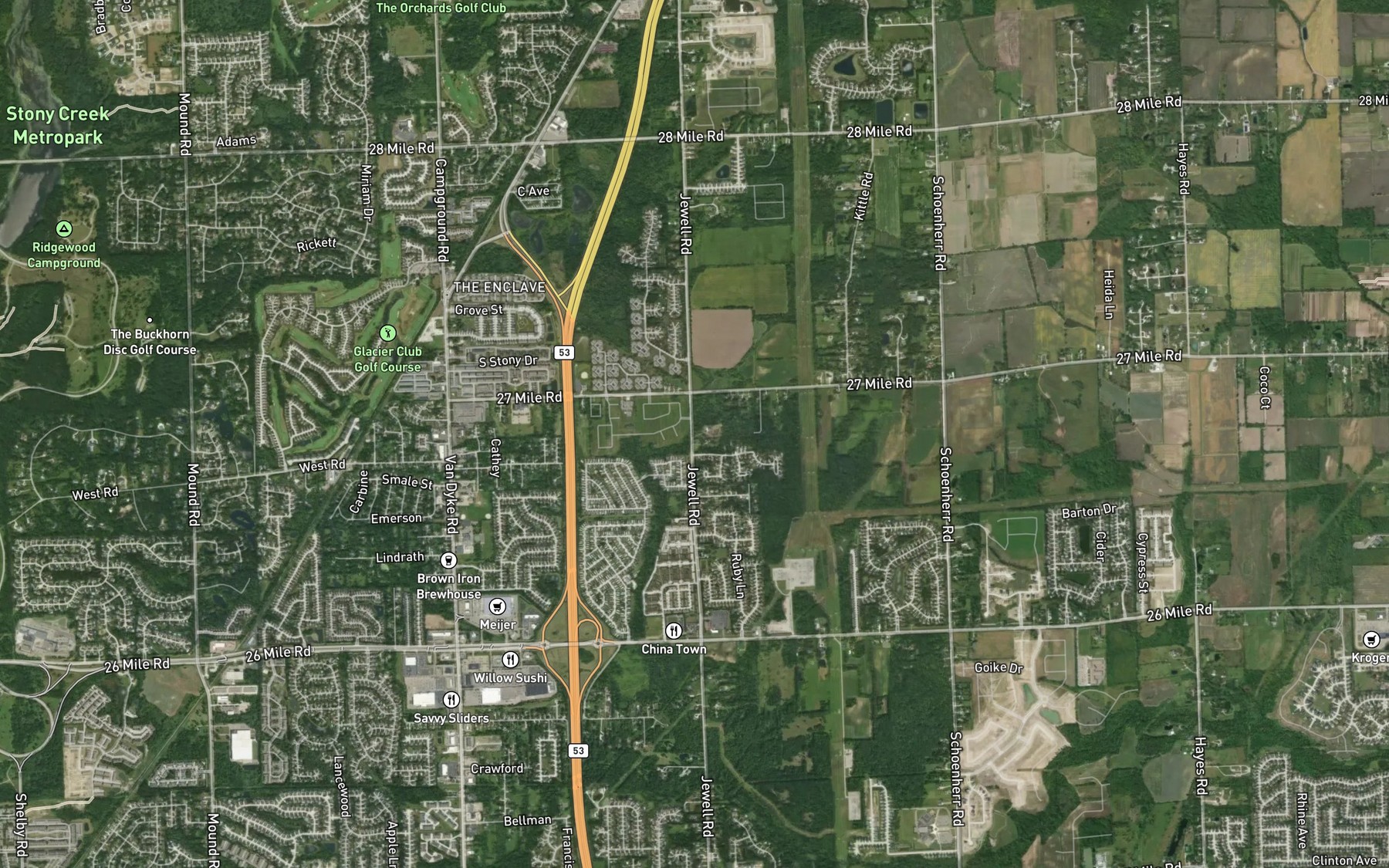 Satellite map of the King Drain