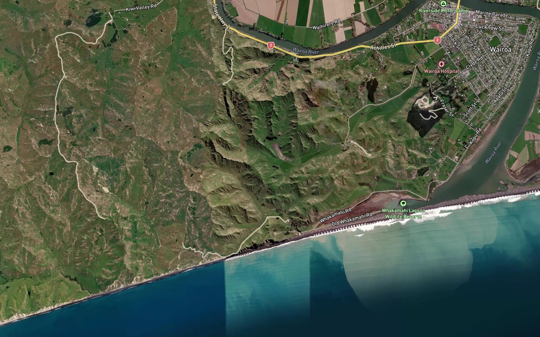 Satellite map of the Honui Stream