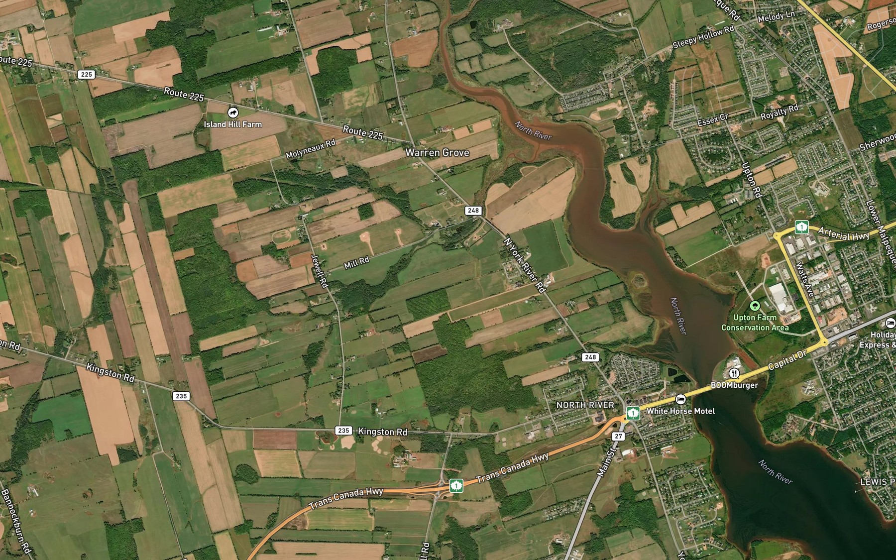 Satellite map of the Warrens Pond