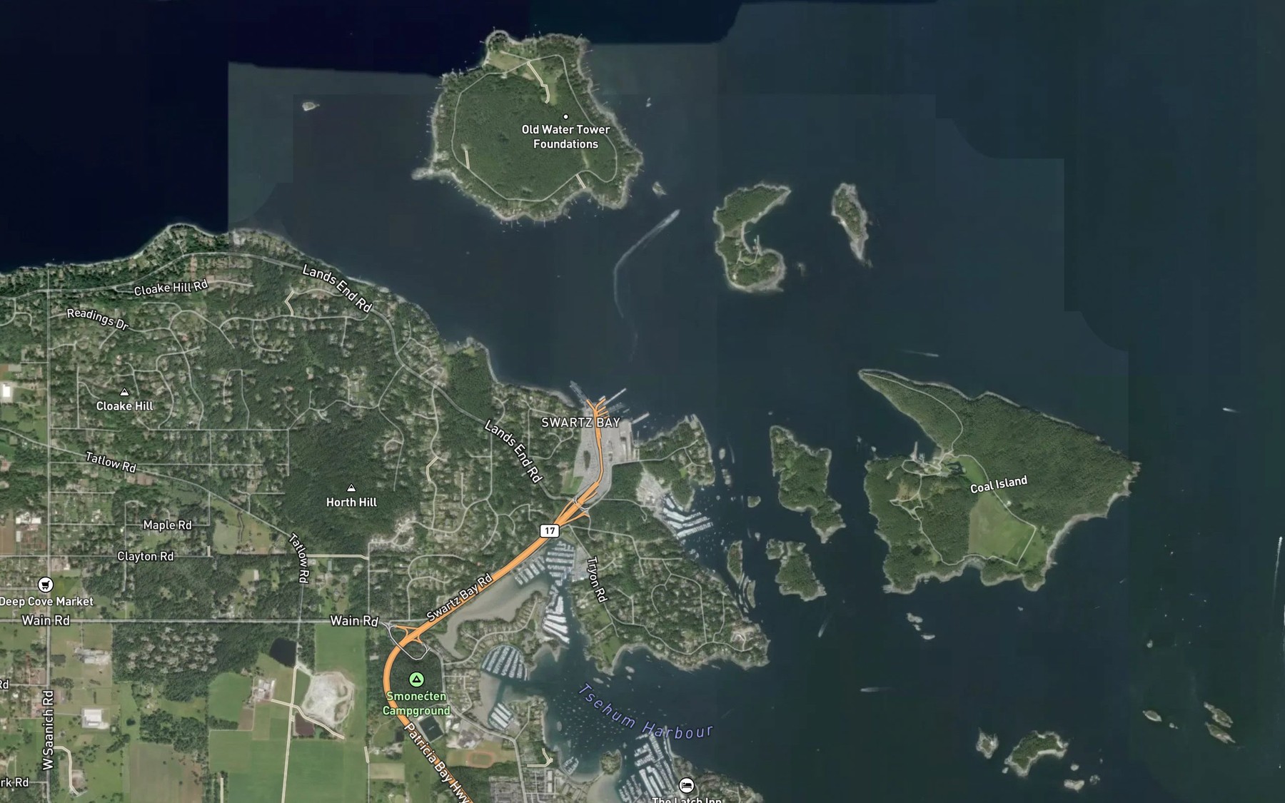Satellite map of the Swartz Bay
