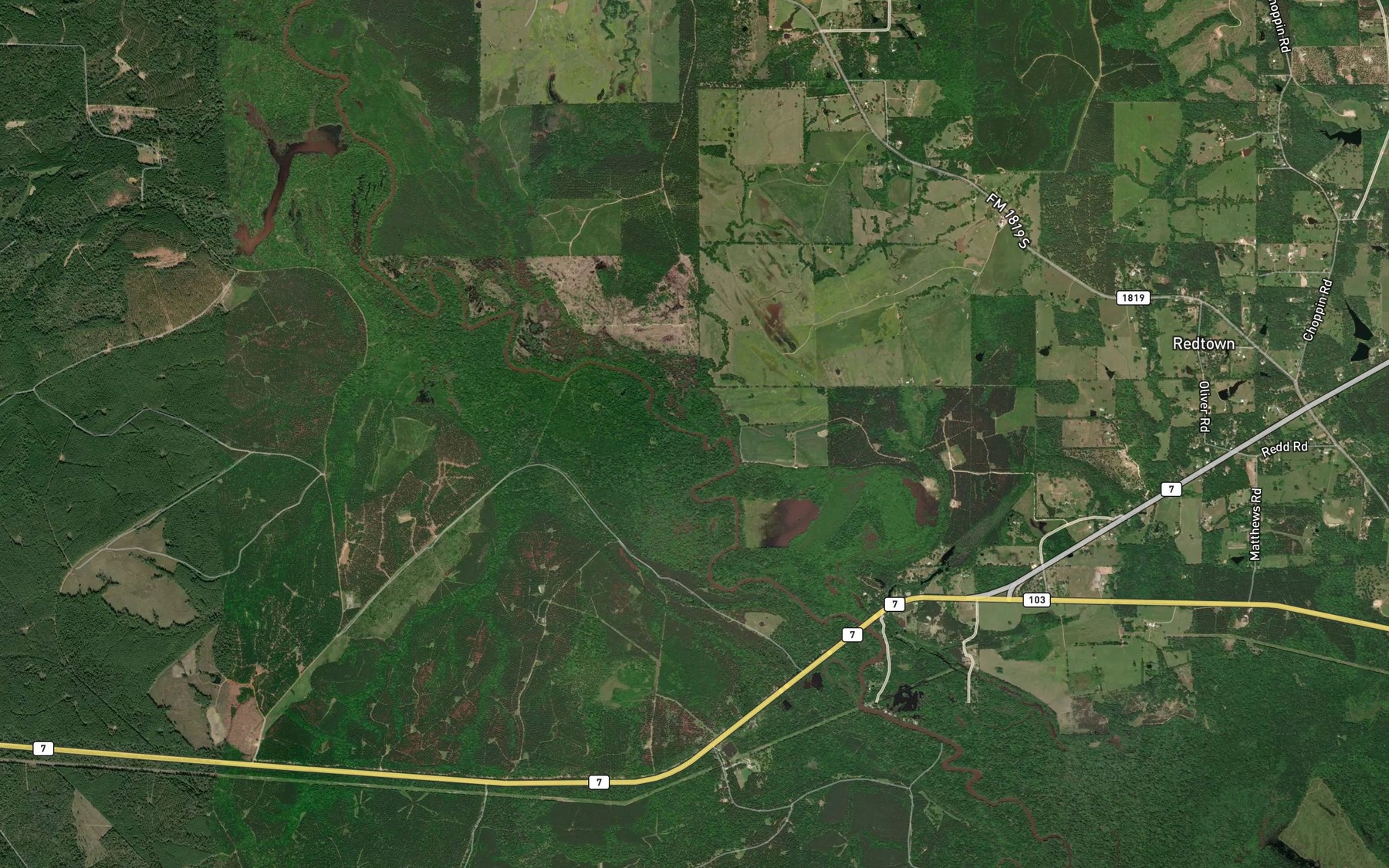 Satellite map of the Devils Bayou