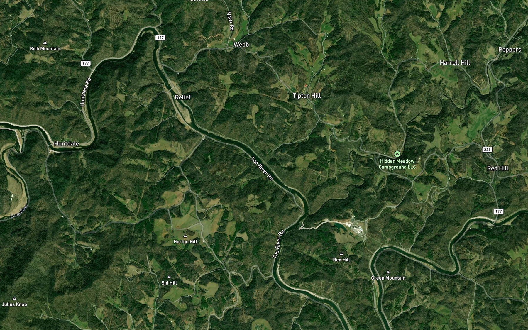 Satellite map of the Raccoon Creek