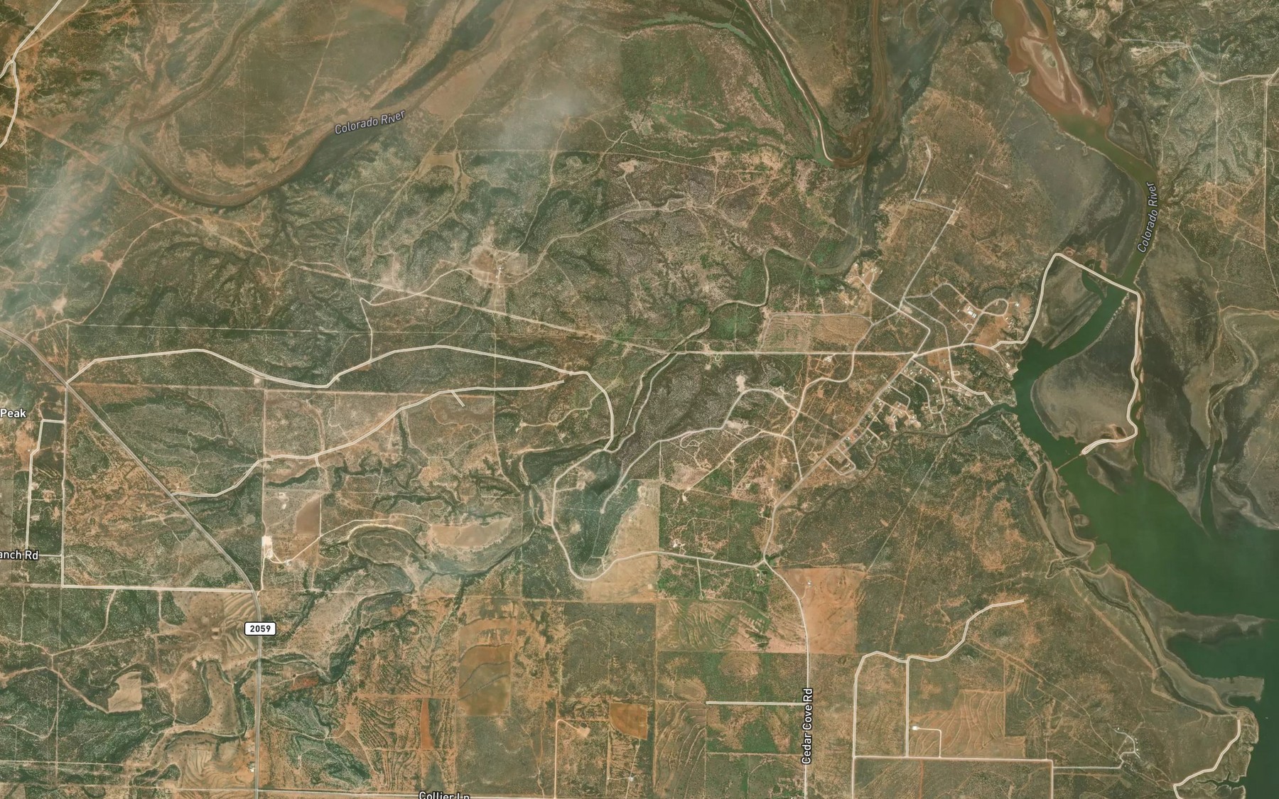Satellite map of the Pecan Creek