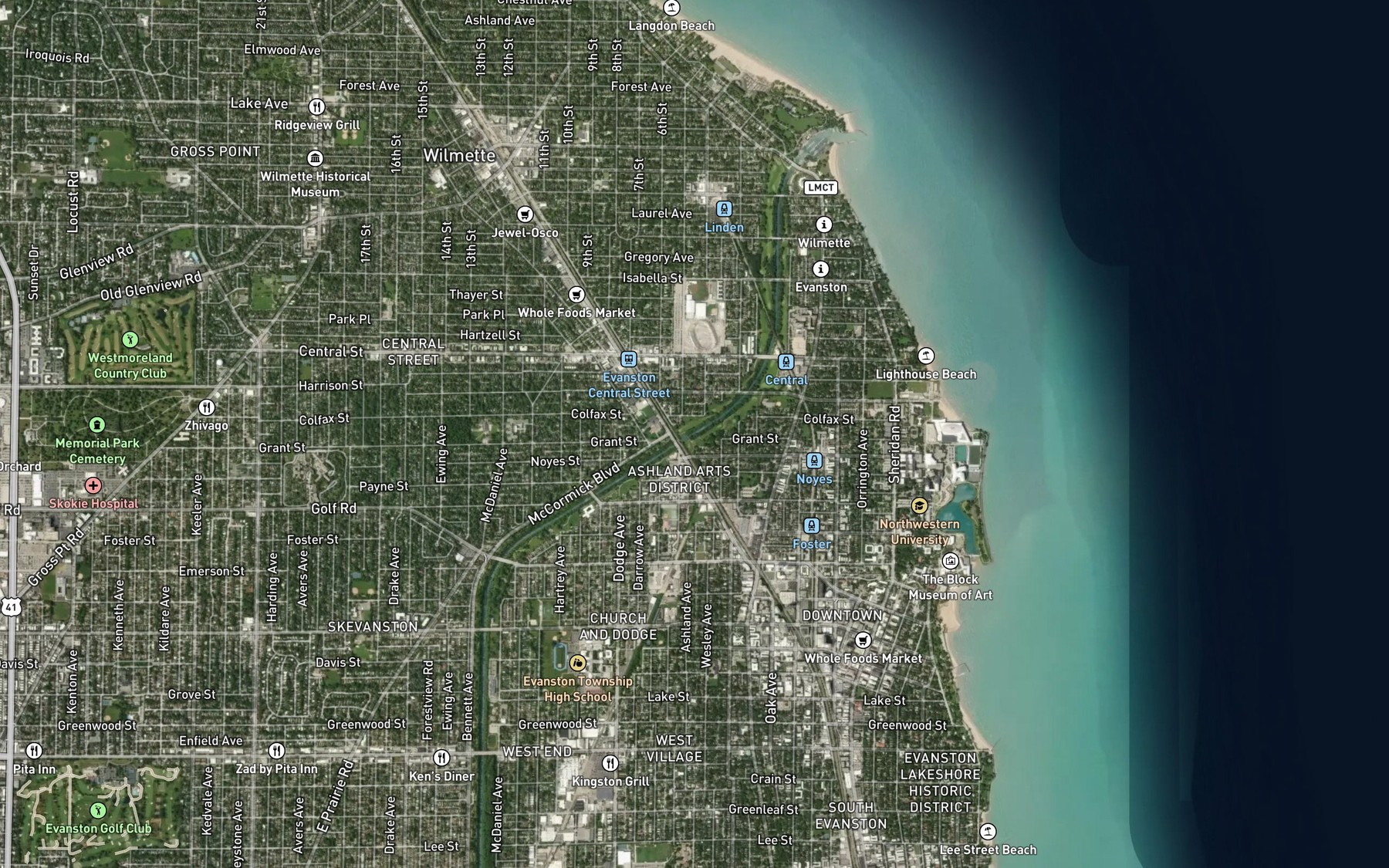 Satellite map of the North Shore Channel